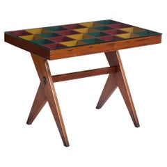 Diseñador brasileño, mesita auxiliar, madera, cristal, Brasil, década de 1960