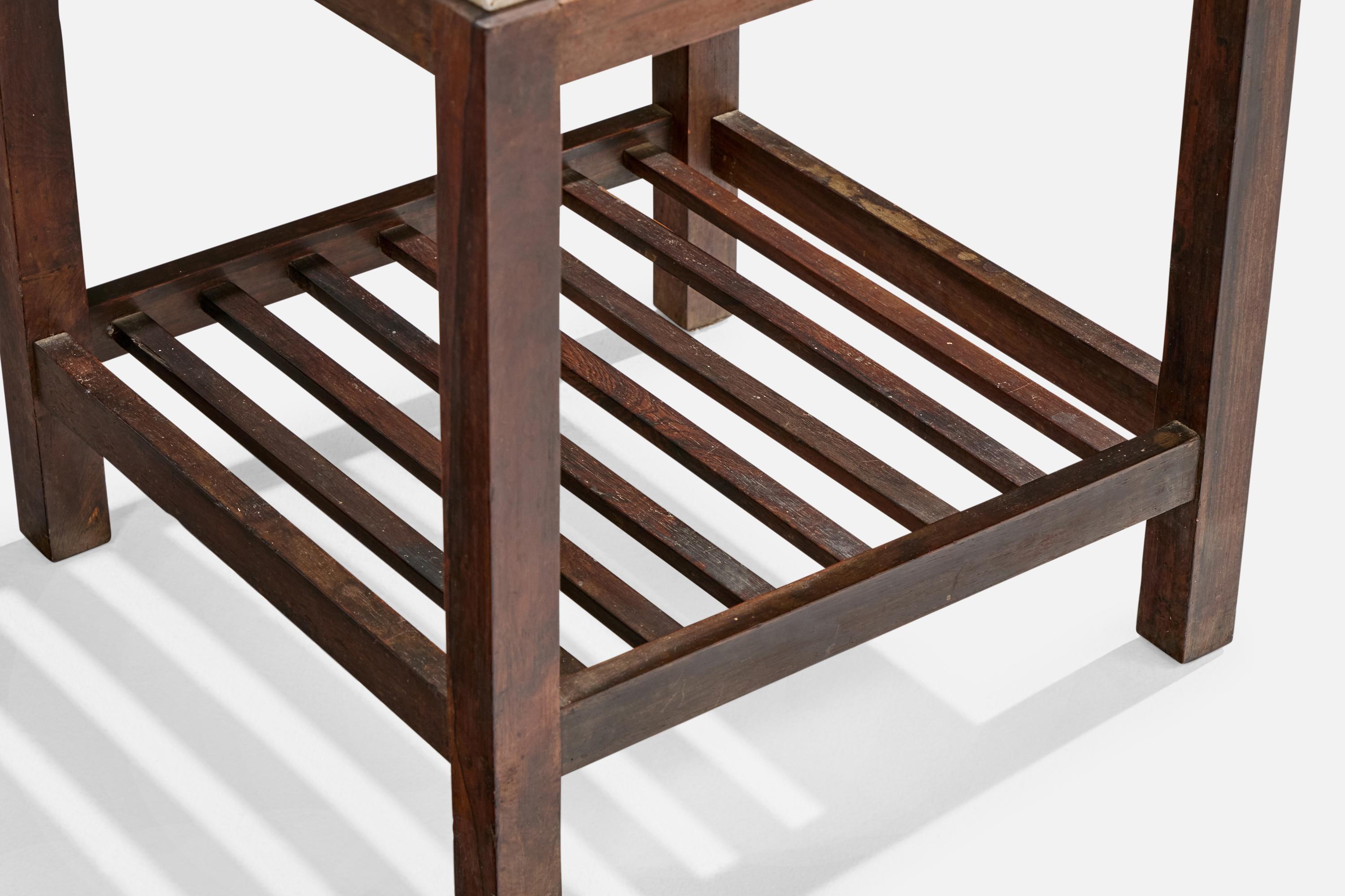 Brazilian Designer, Side Table, Wood, Marble, Brazil, 1950s en vente 3