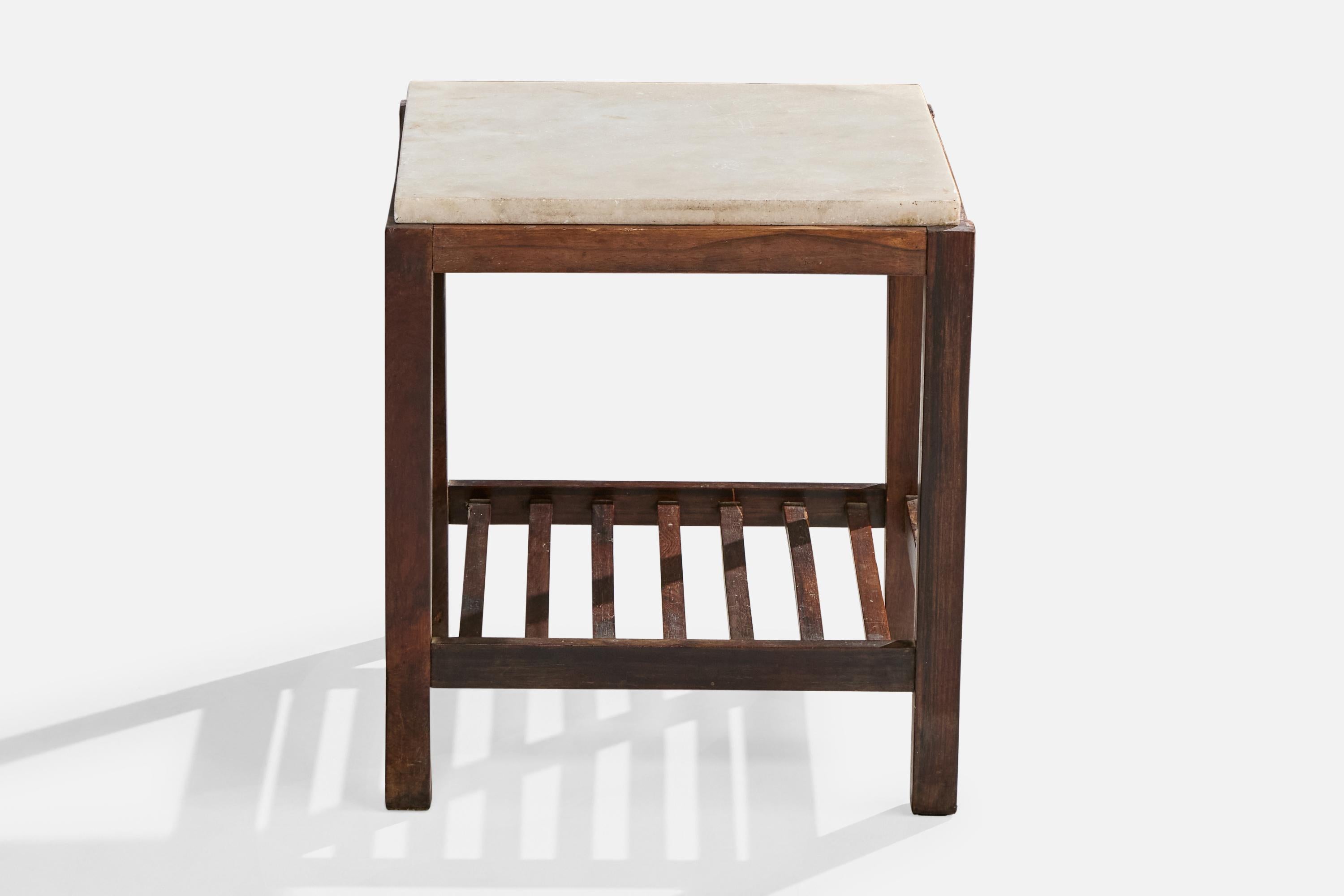 Brazilian Designer, Side Table, Wood, Marble, Brazil, 1950s Bon état - En vente à High Point, NC