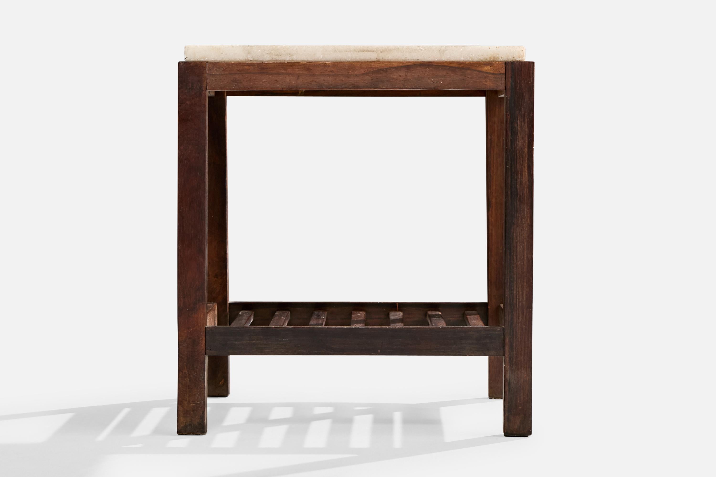 Milieu du XXe siècle Brazilian Designer, Side Table, Wood, Marble, Brazil, 1950s en vente