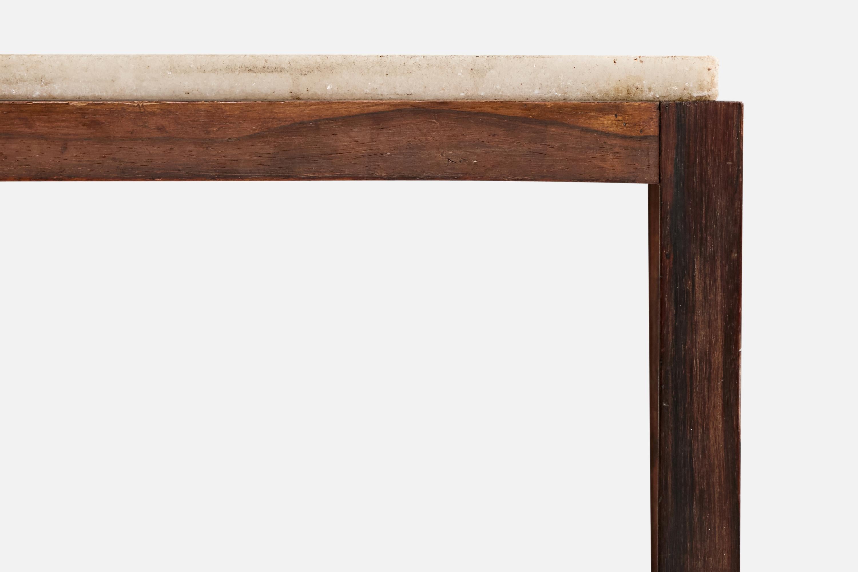 Marbre Brazilian Designer, Side Table, Wood, Marble, Brazil, 1950s en vente