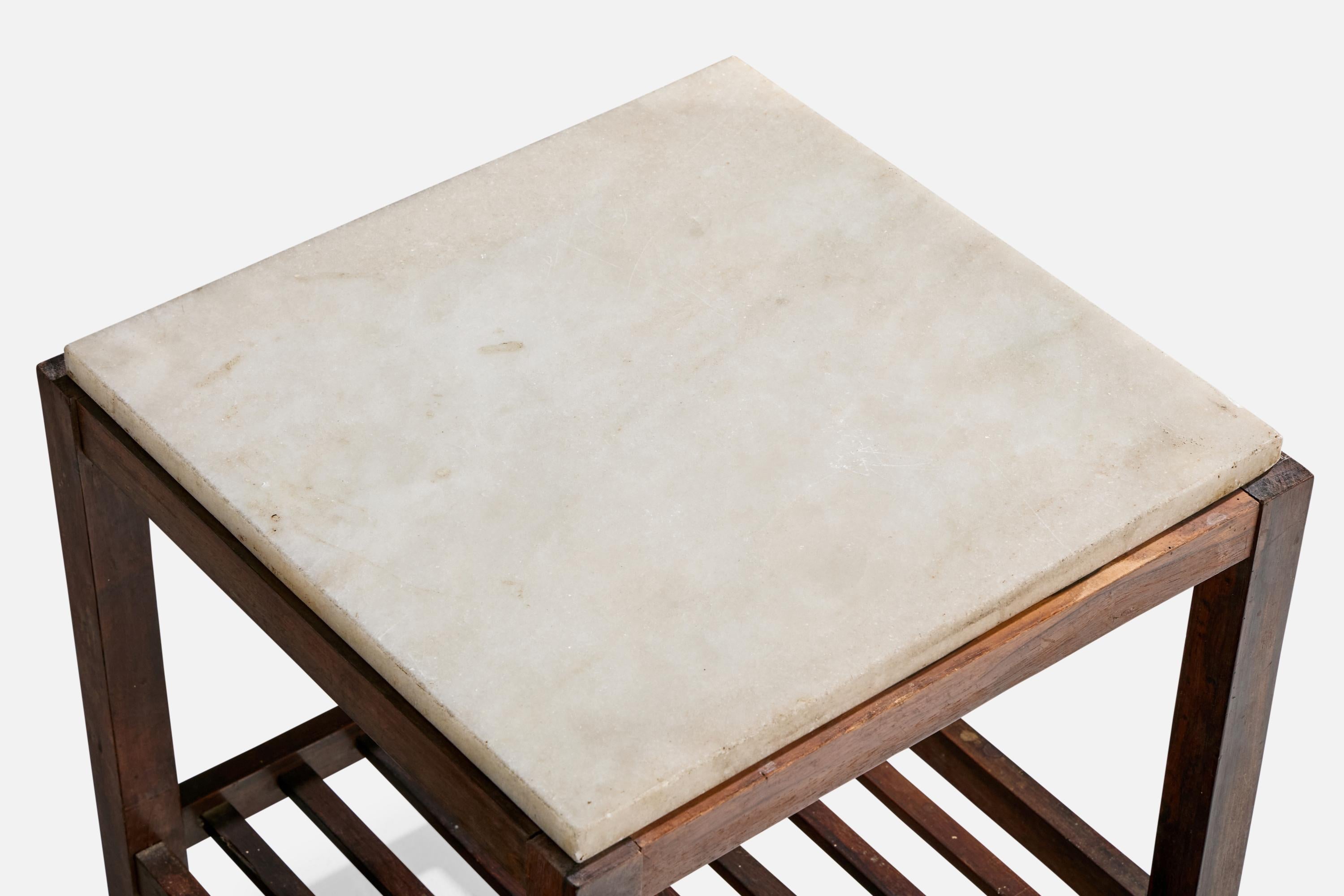 Brazilian Designer, Side Table, Wood, Marble, Brazil, 1950s en vente 1