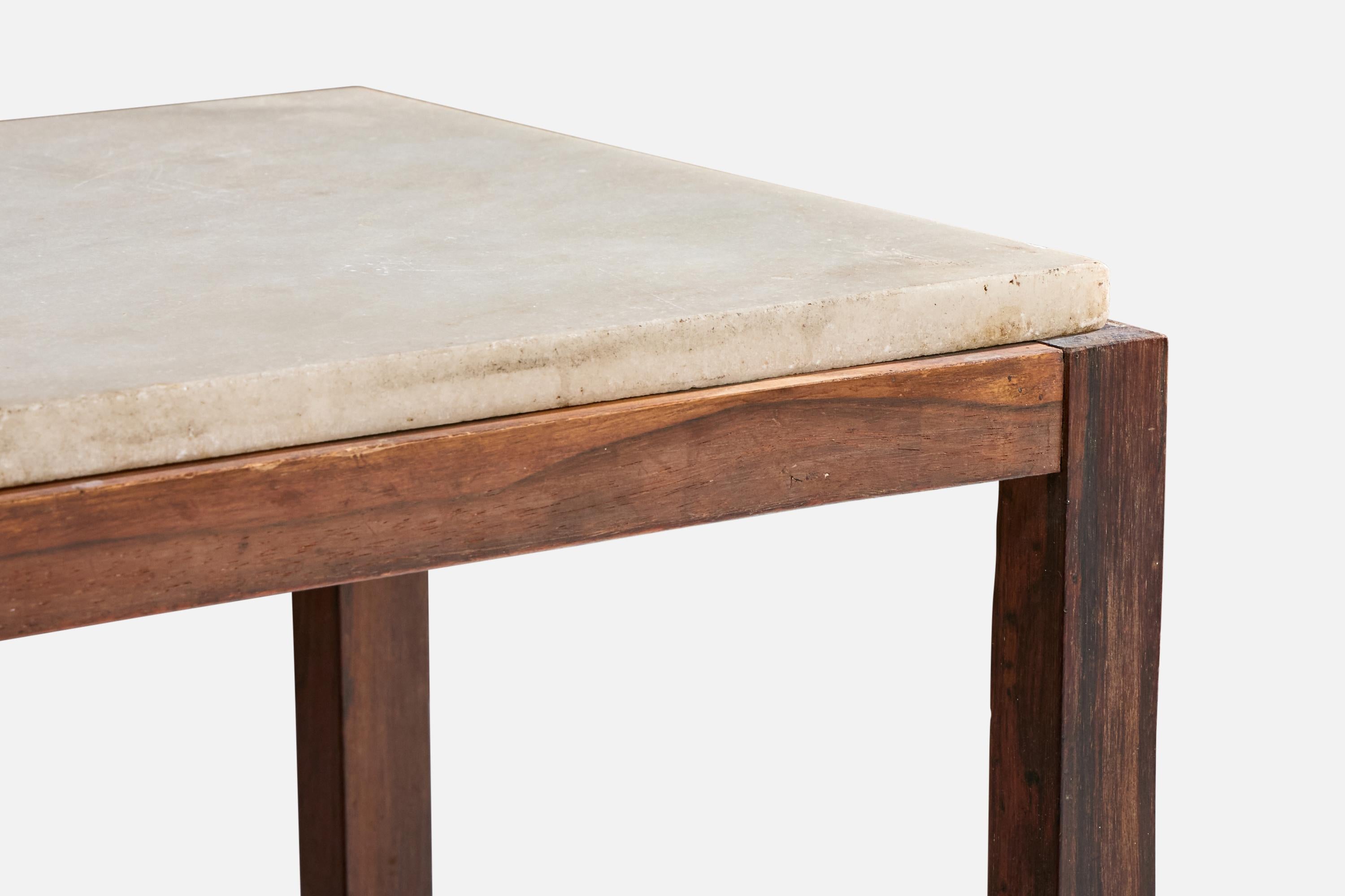 Brazilian Designer, Side Table, Wood, Marble, Brazil, 1950s en vente 2