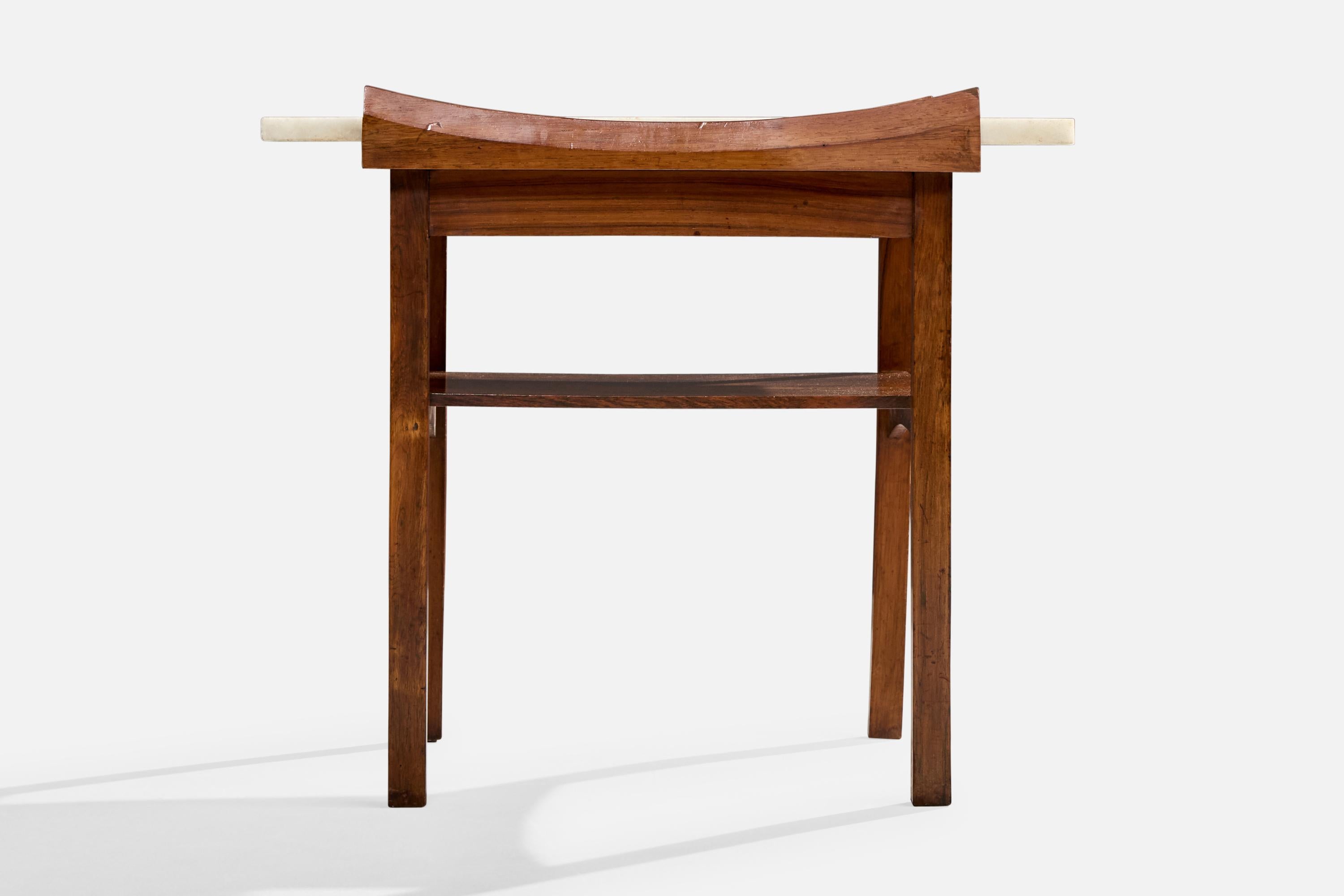 Brésilien Brazilian Designer, Side Table, Wood, Marble, Brazil, 1960s en vente