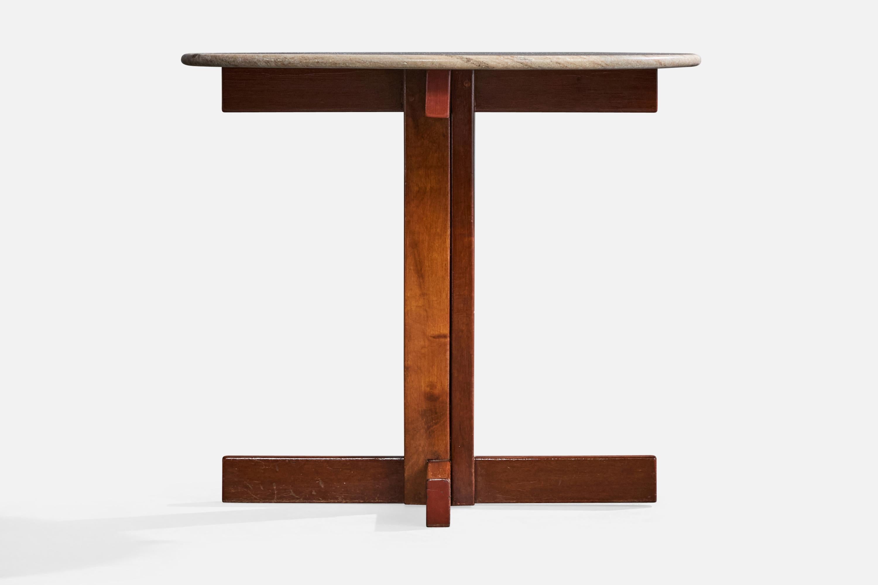 Tavolino di design brasiliano, Wood, Marmo, Brasile, anni '1960 In condizioni buone in vendita a High Point, NC
