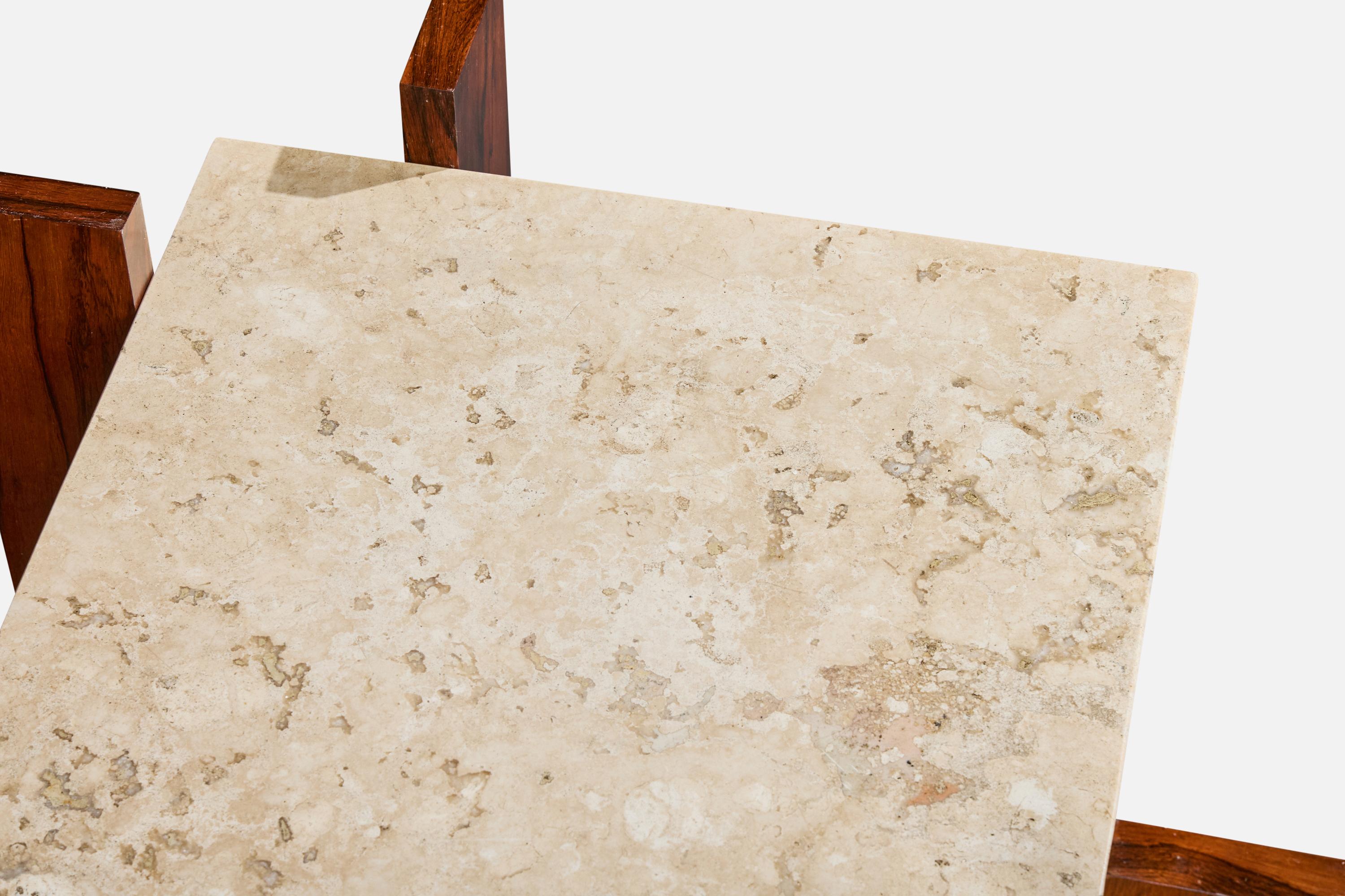 Designer brésilien, table d'appoint, Wood, Marbre, Brésil, années 1960 Bon état - En vente à High Point, NC