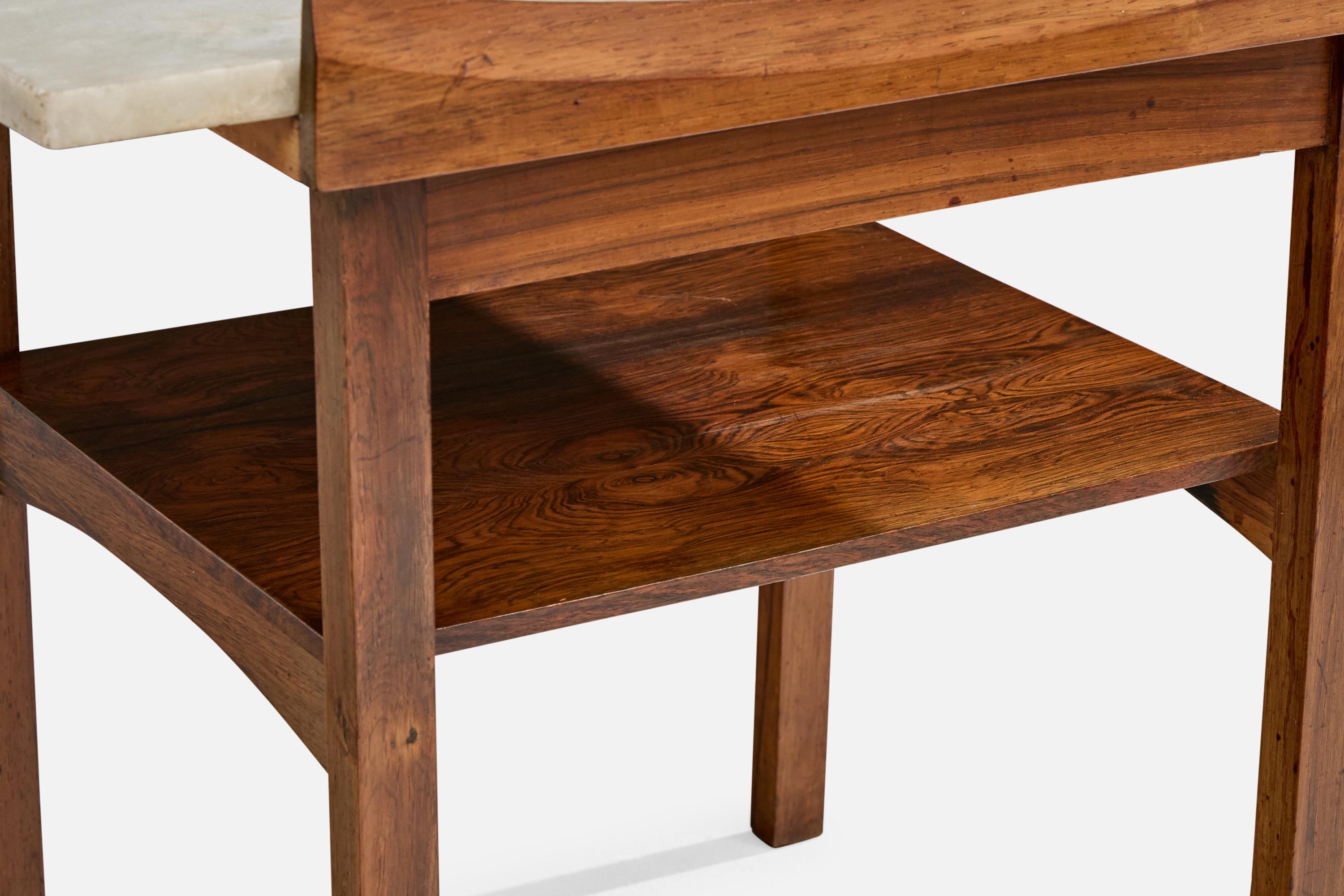 Milieu du XXe siècle Brazilian Designer, Side Table, Wood, Marble, Brazil, 1960s en vente