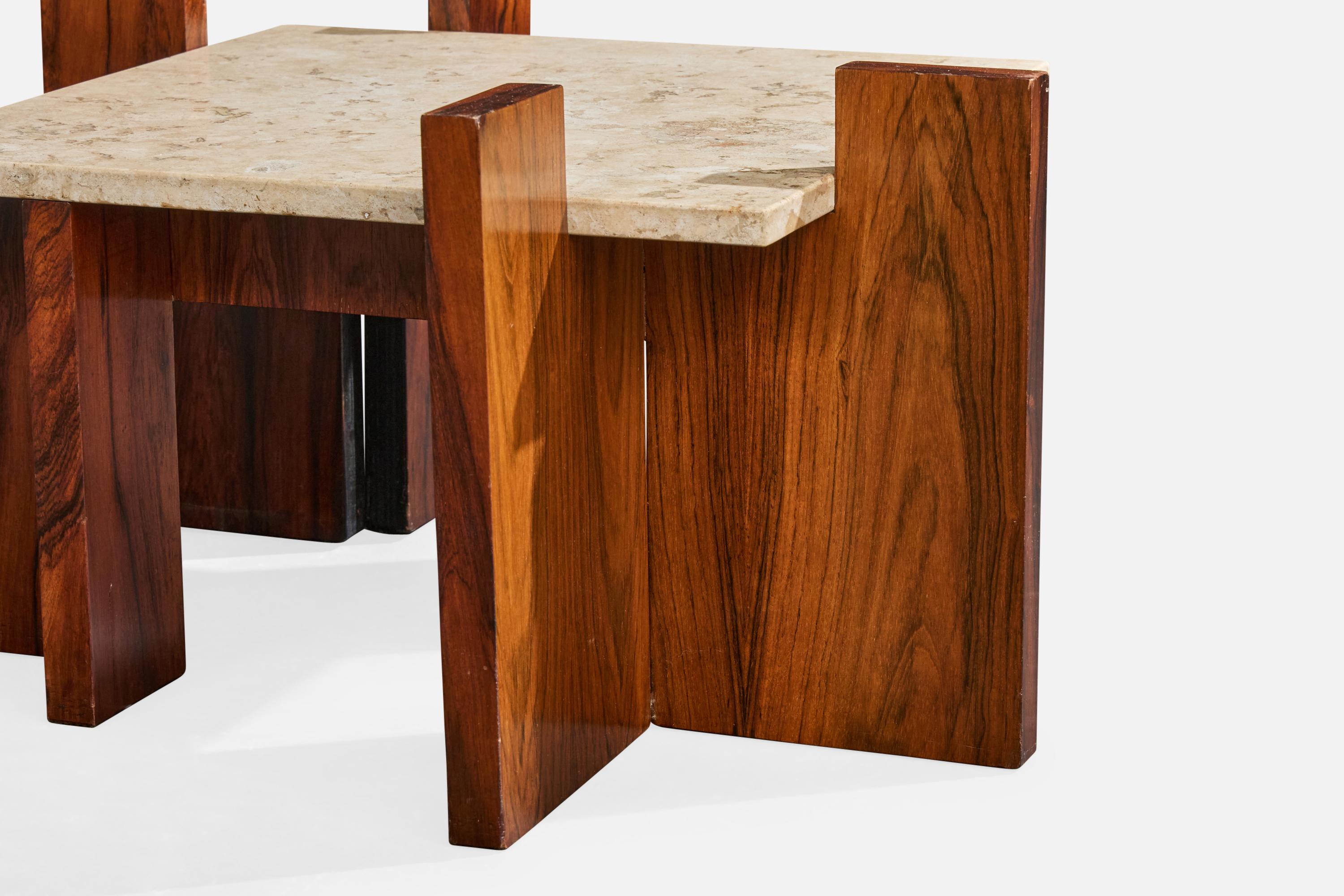 Milieu du XXe siècle Designer brésilien, table d'appoint, Wood, Marbre, Brésil, années 1960 en vente