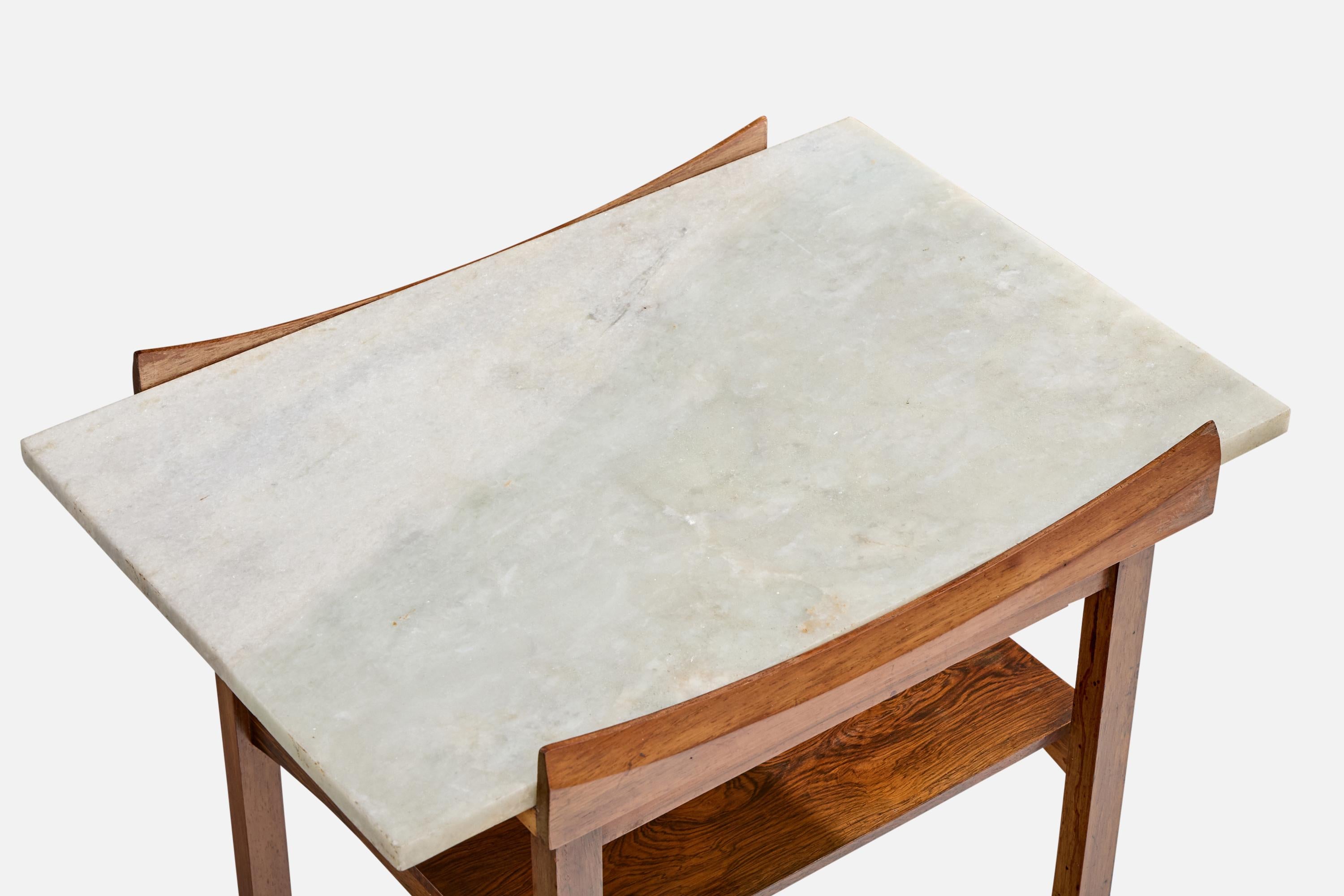 Marbre Brazilian Designer, Side Table, Wood, Marble, Brazil, 1960s en vente