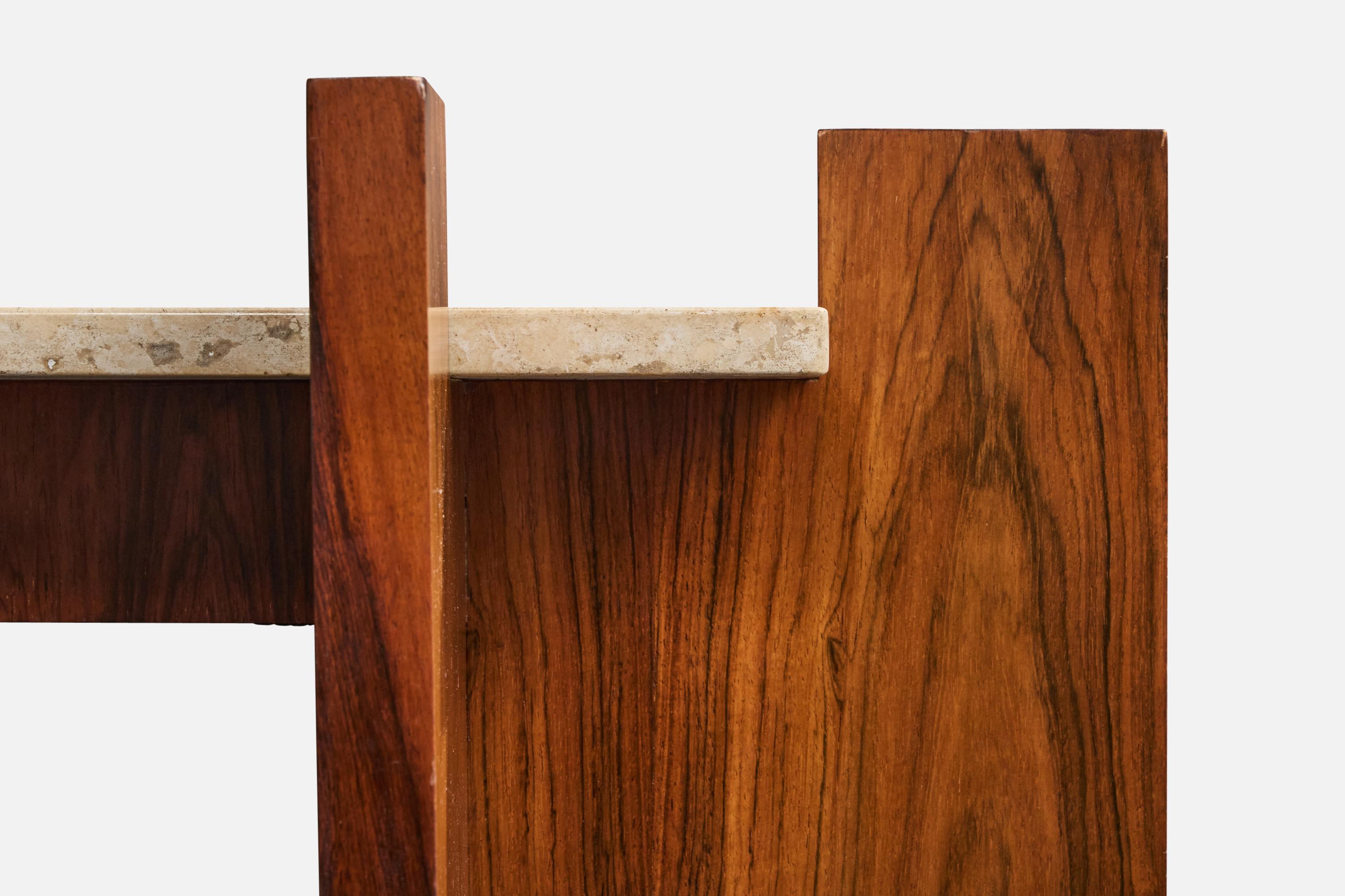 Designer brésilien, table d'appoint, Wood, Marbre, Brésil, années 1960 en vente 1