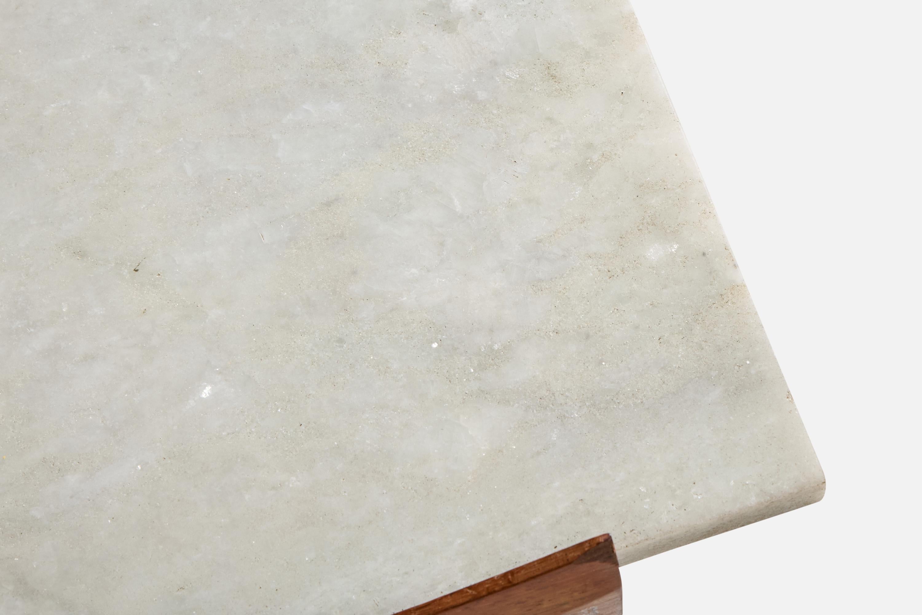 Brazilian Designer, Side Table, Wood, Marble, Brazil, 1960s en vente 1
