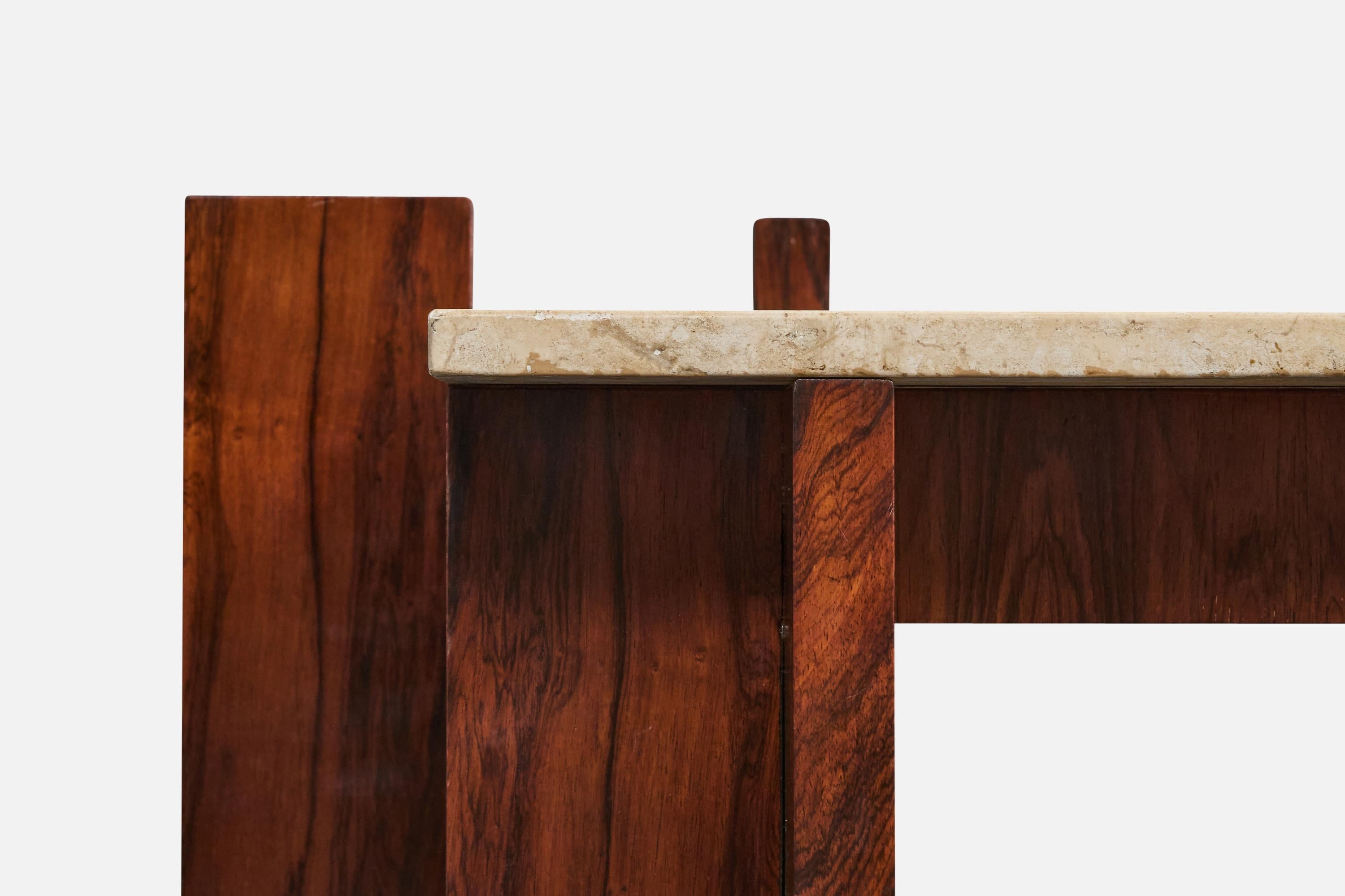 Designer brésilien, table d'appoint, Wood, Marbre, Brésil, années 1960 en vente 2