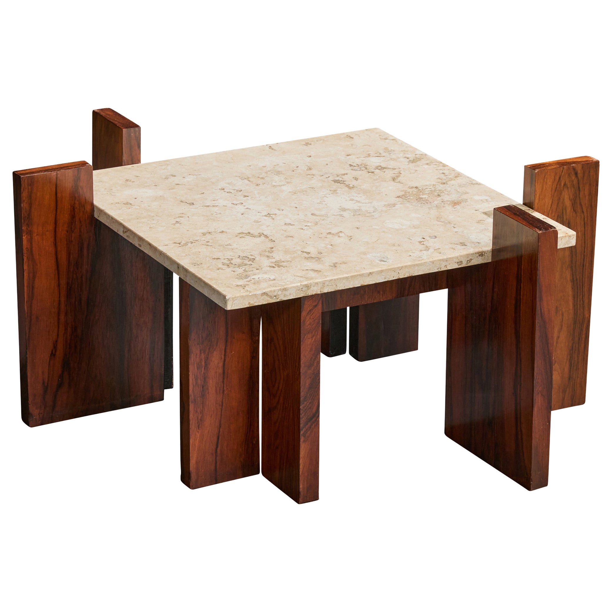 Brazilian Designer, Side Table, Wood, Marble, Brazil, 1960s