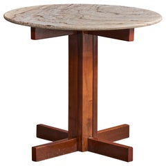 Brazilian Designer, Side Table, Wood, Marble, Brazil, 1960s