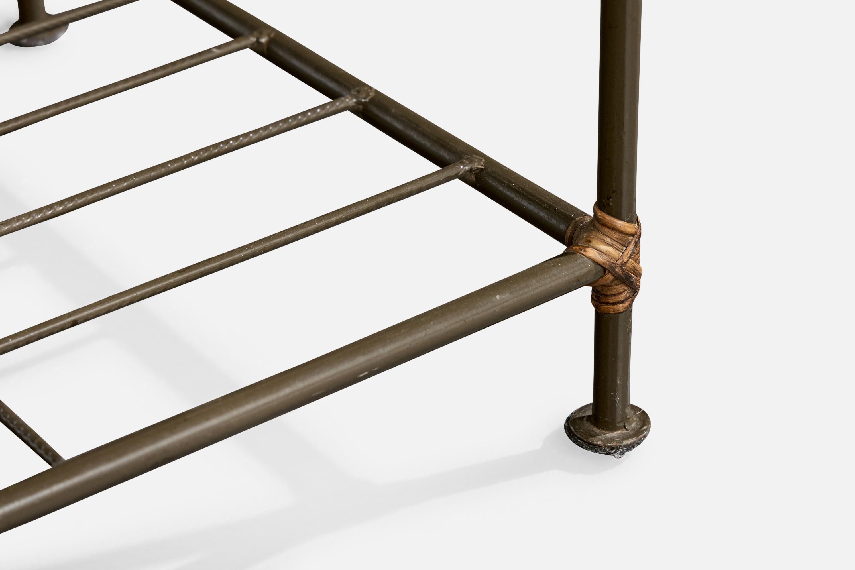 Mid-Century Modern Brazilian Designer, Side Tables, Iron, Rattan, Brazil, 1950s