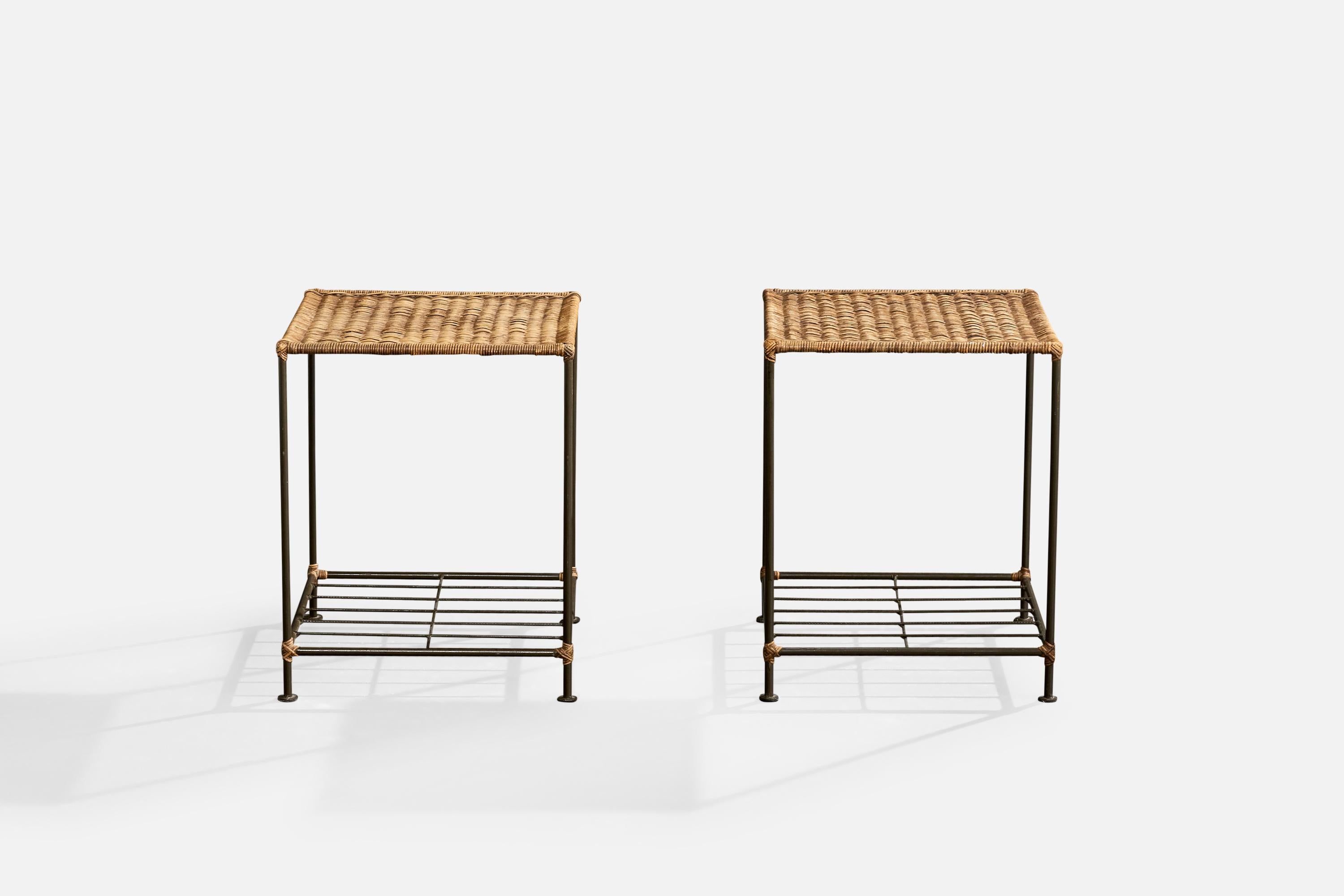 Brazilian Designer, Side Tables, Iron, Rattan, Brazil, 1950s In Good Condition In High Point, NC
