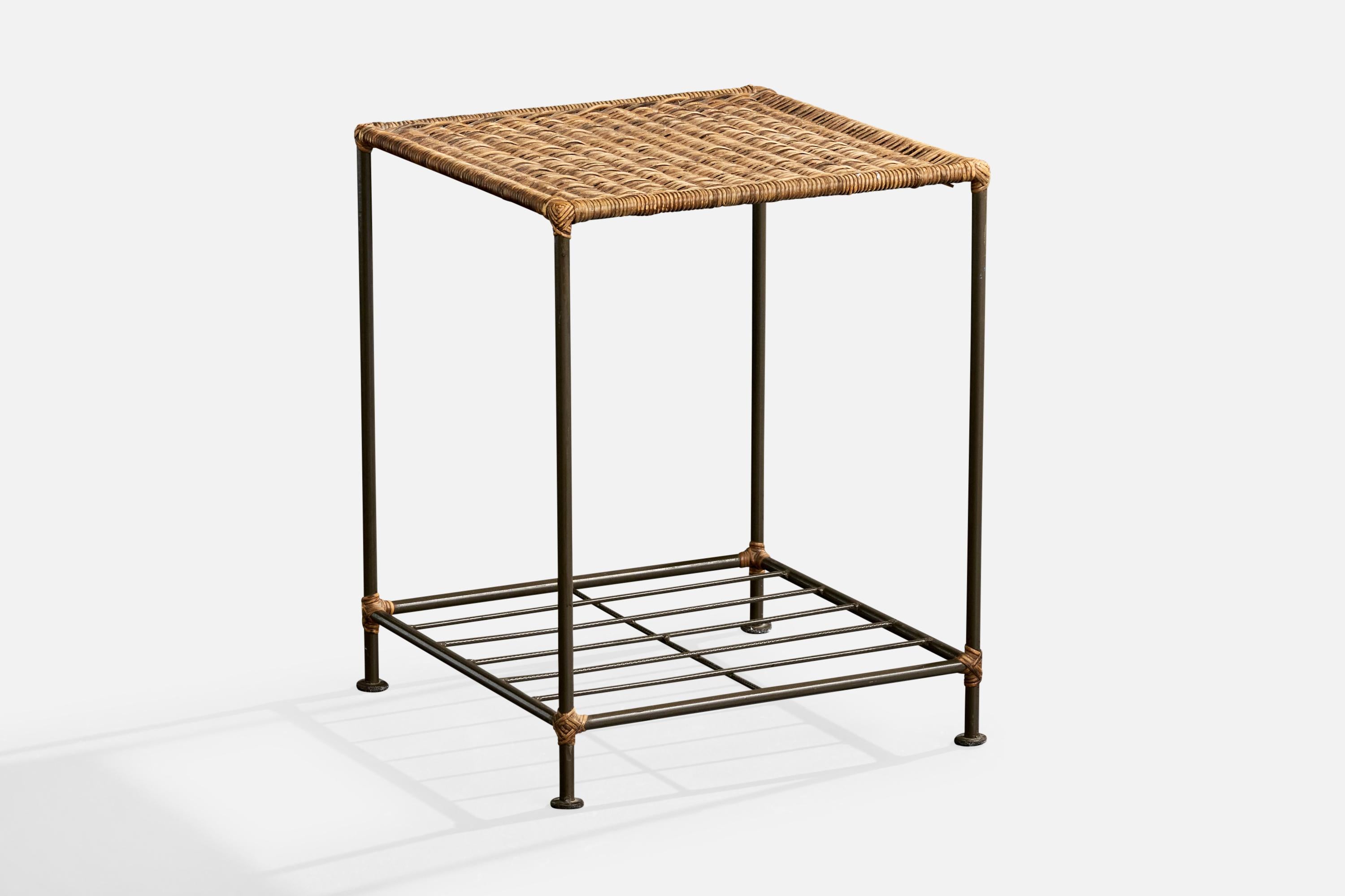 Mid-20th Century Brazilian Designer, Side Tables, Iron, Rattan, Brazil, 1950s