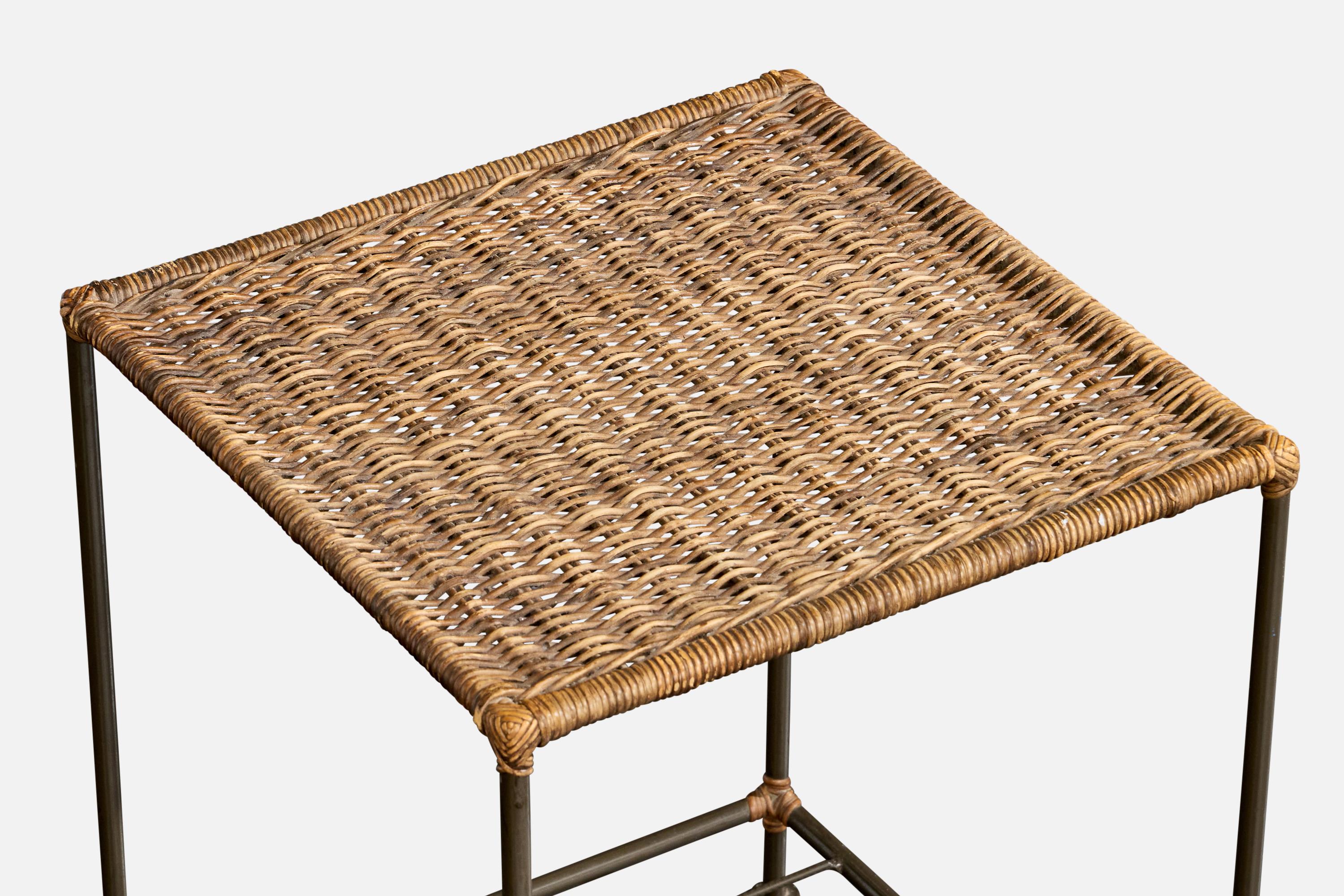 Brazilian Designer, Side Tables, Iron, Rattan, Brazil, 1950s 2