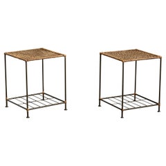 Brazilian Designer, Side Tables, Iron, Rattan, Brazil, 1950s