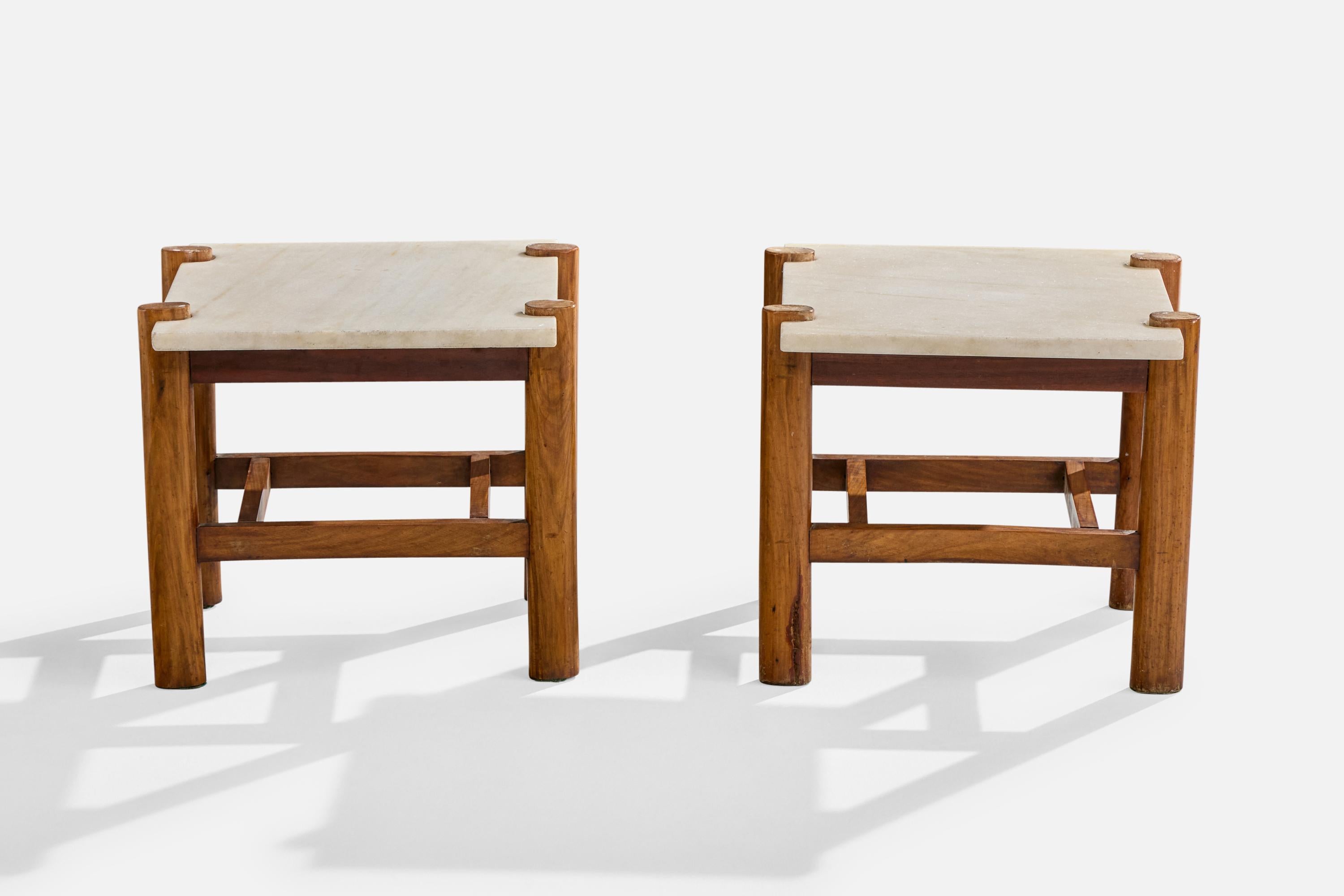 Mid-Century Modern Brazilian Designer, Side Tables, Marble, Wood, Brazil, 1960s