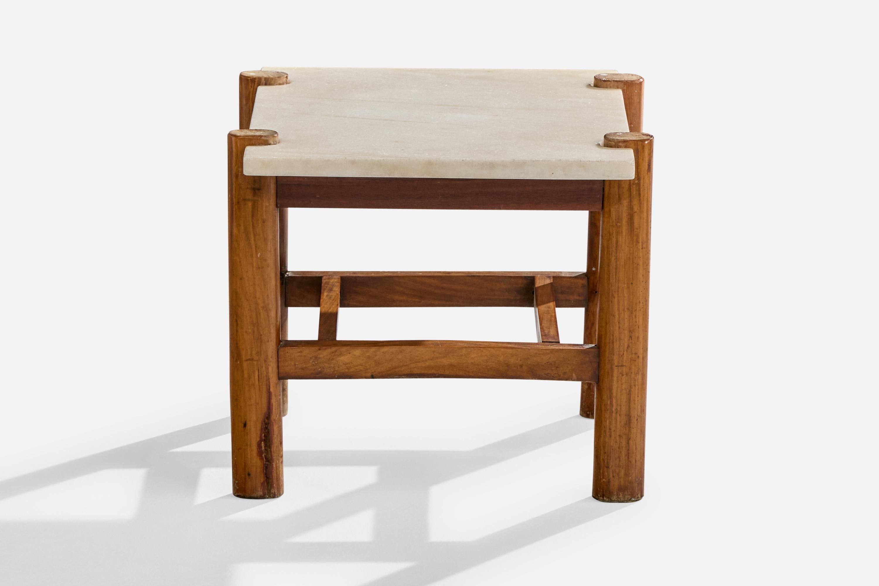 Mid-20th Century Brazilian Designer, Side Tables, Marble, Wood, Brazil, 1960s