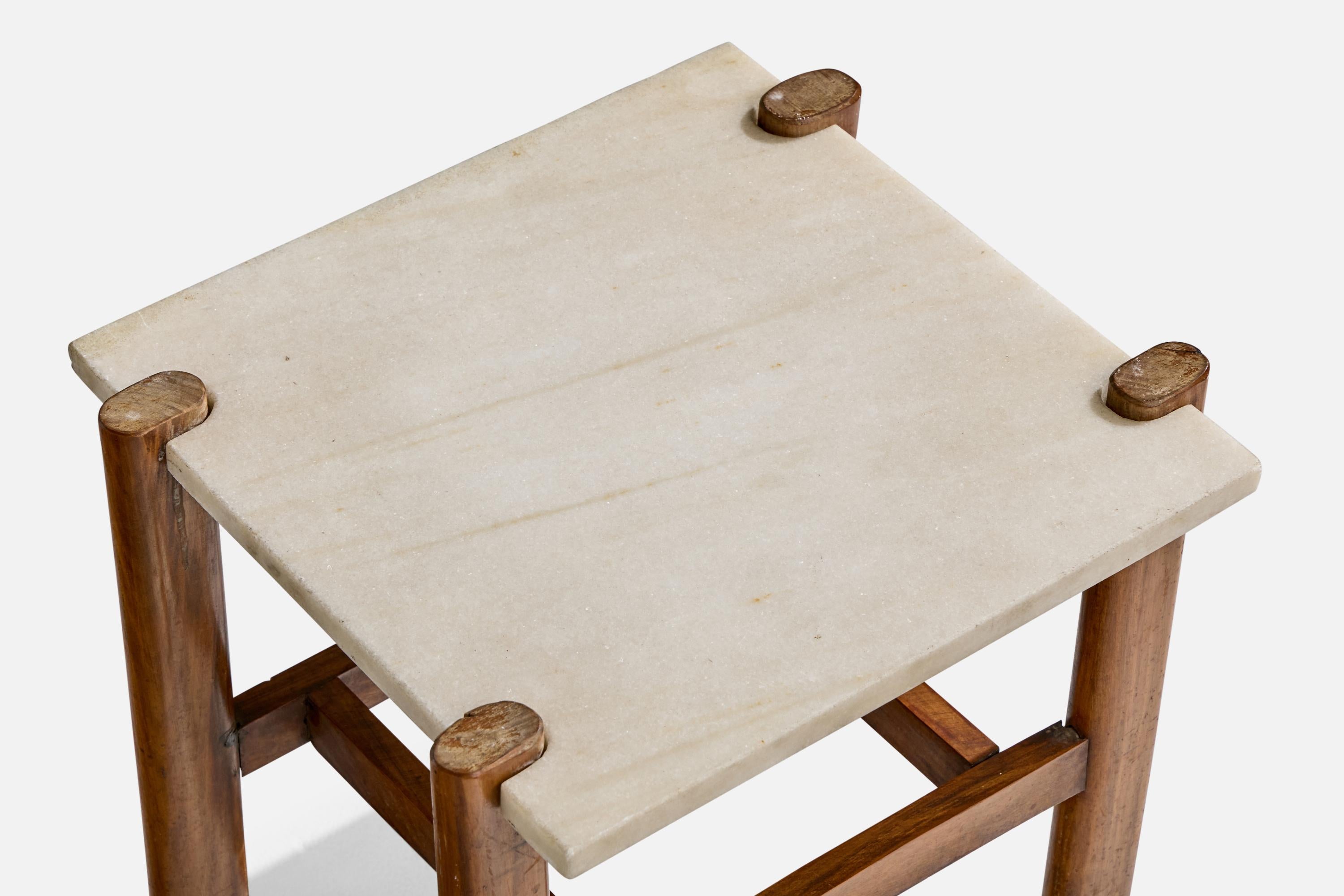 Brazilian Designer, Side Tables, Marble, Wood, Brazil, 1960s 2