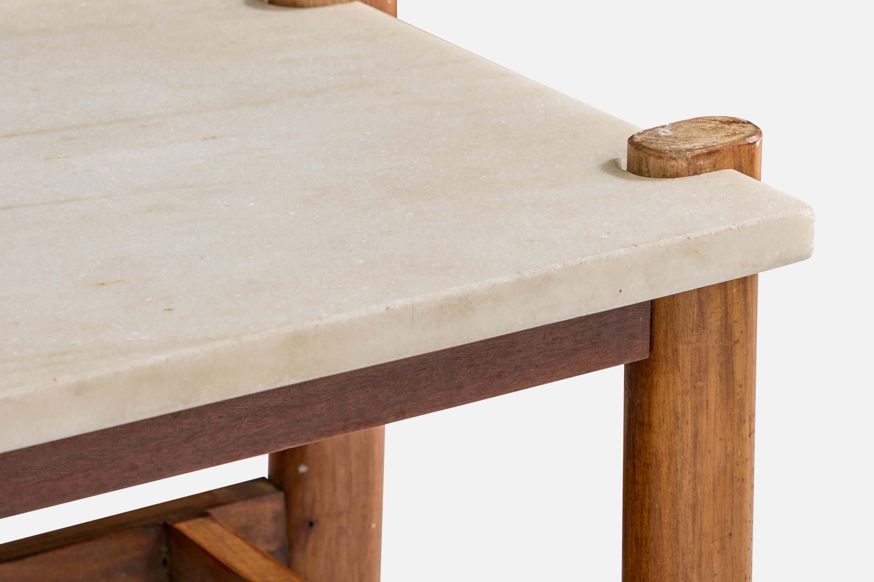 Brazilian Designer, Side Tables, Marble, Wood, Brazil, 1960s 3