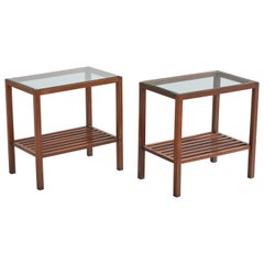 Brazilian Designer, Side Tables, Wood, Glass, Brazil, 1960s