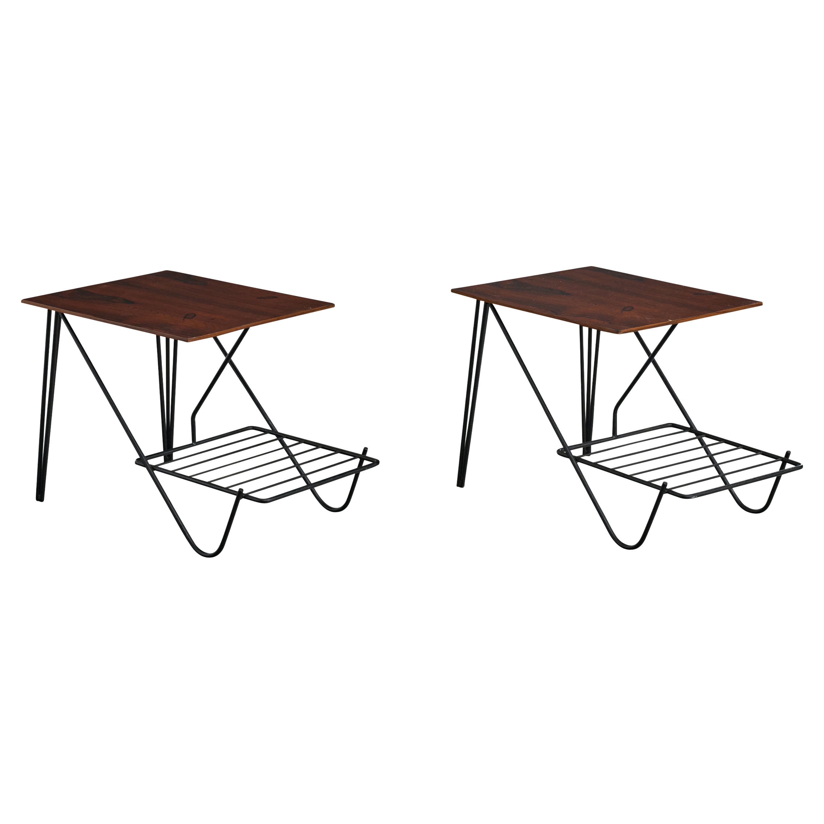 Brazilian Designer, Side Tables, Wood, Iron, Brazil, 1950s