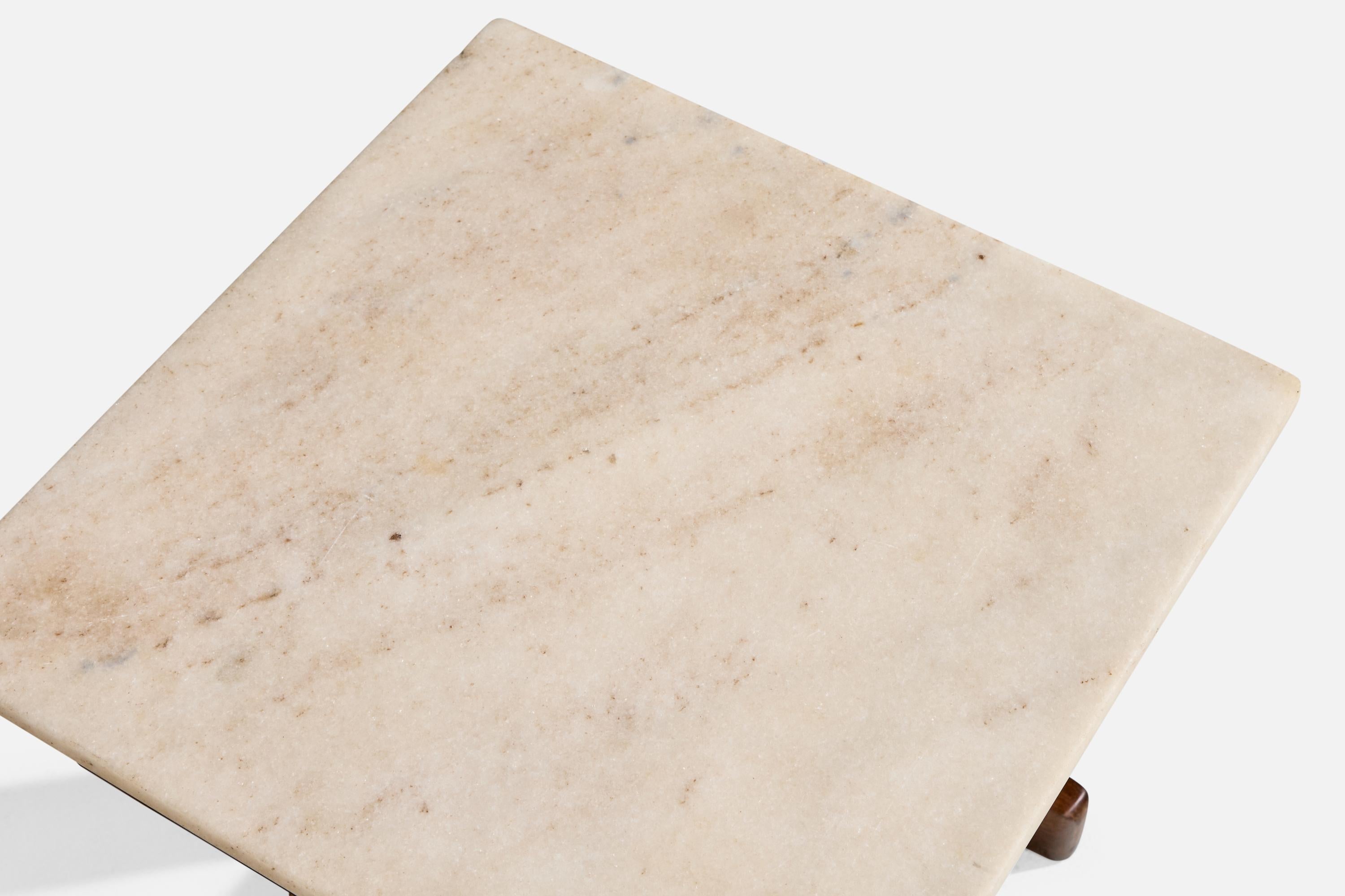 Brazilian Designer, Side Tables, Wood, Marble, Brazil, 1960s en vente 3