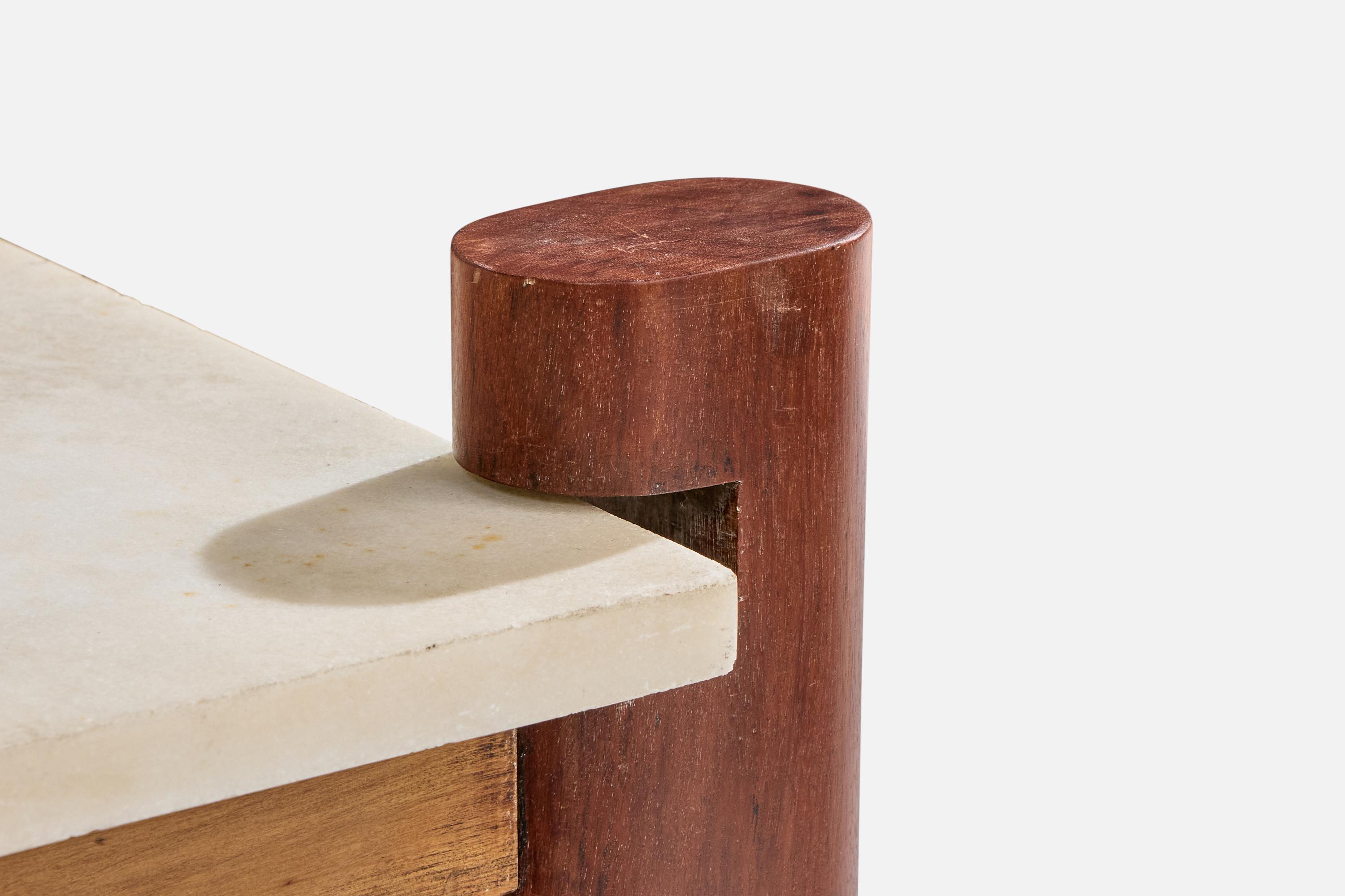 Brazilian Designer, Side Tables, Wood, Marble, Brazil, 1960s im Angebot 3
