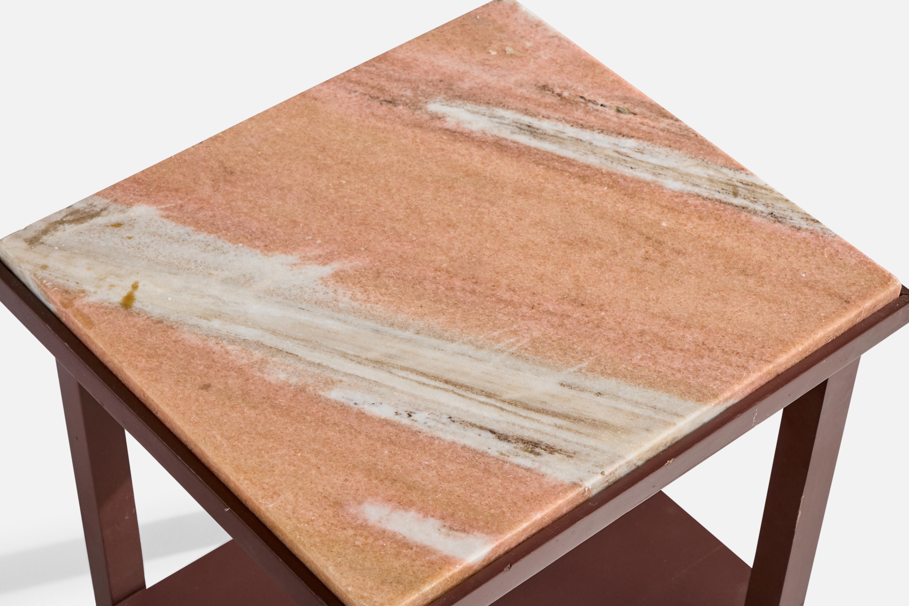 Brazilian Designer, Side Tables, Wood, Marble, Brazil, 1960s For Sale 5