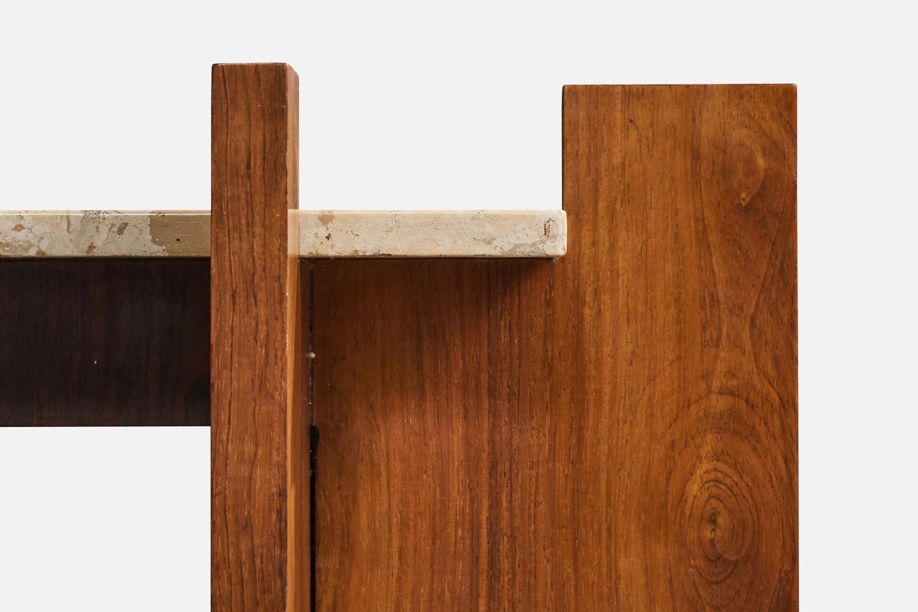 Brazilian Designer, Side Tables, Wood, Marble, Brazil, 1960s For Sale 5