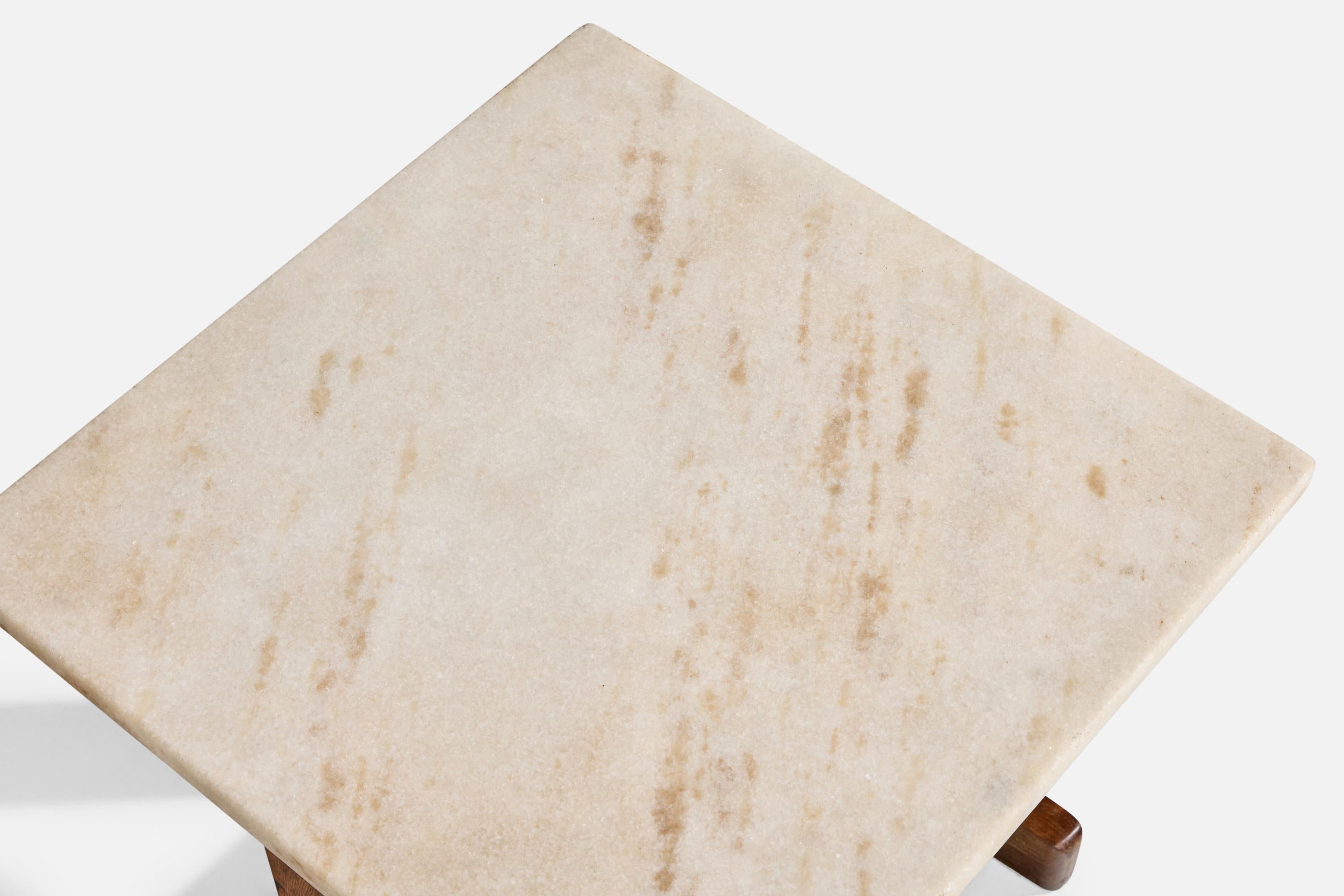 Brazilian Designer, Side Tables, Wood, Marble, Brazil, 1960s en vente 4