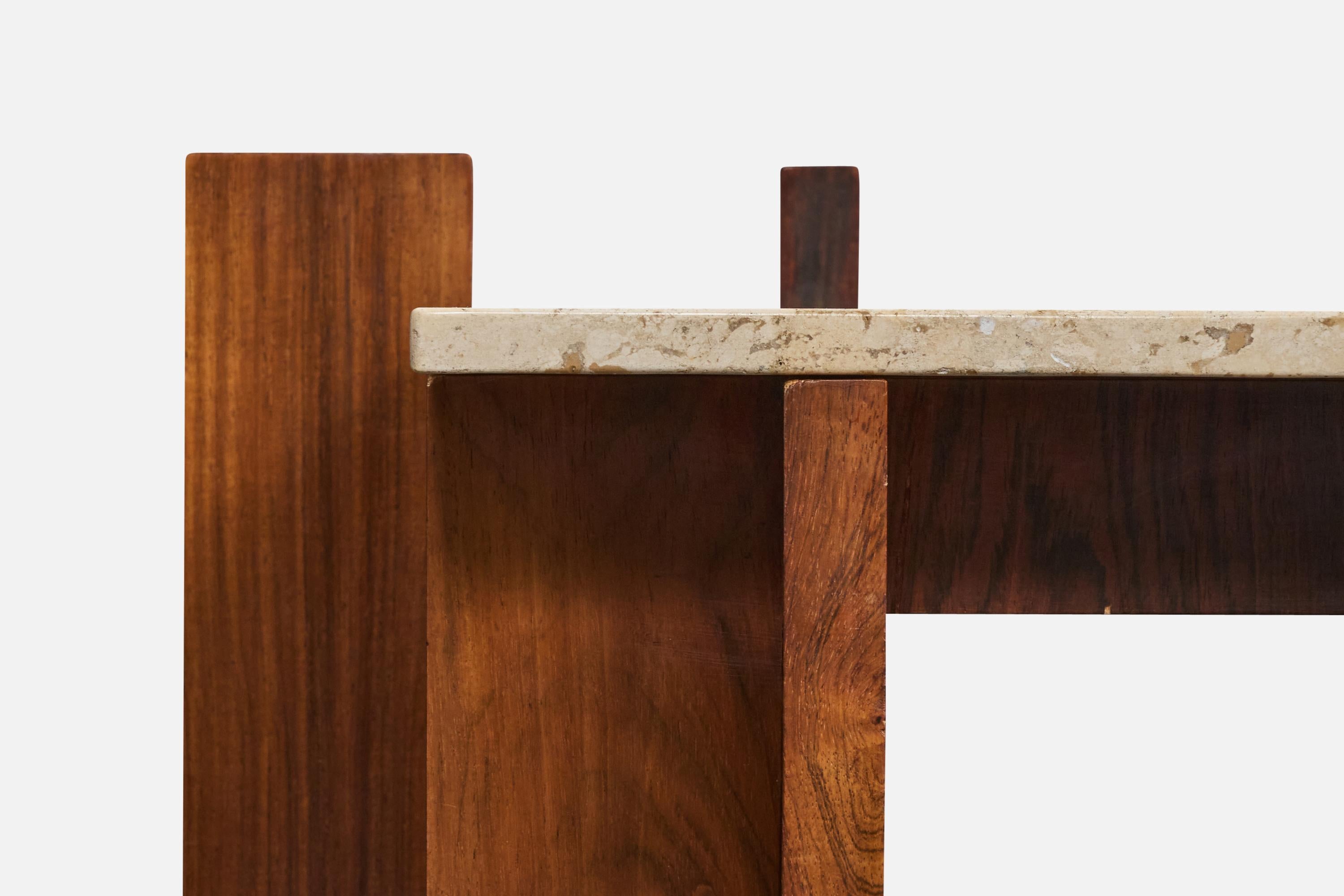 Brazilian Designer, Side Tables, Wood, Marble, Brazil, 1960s For Sale 6