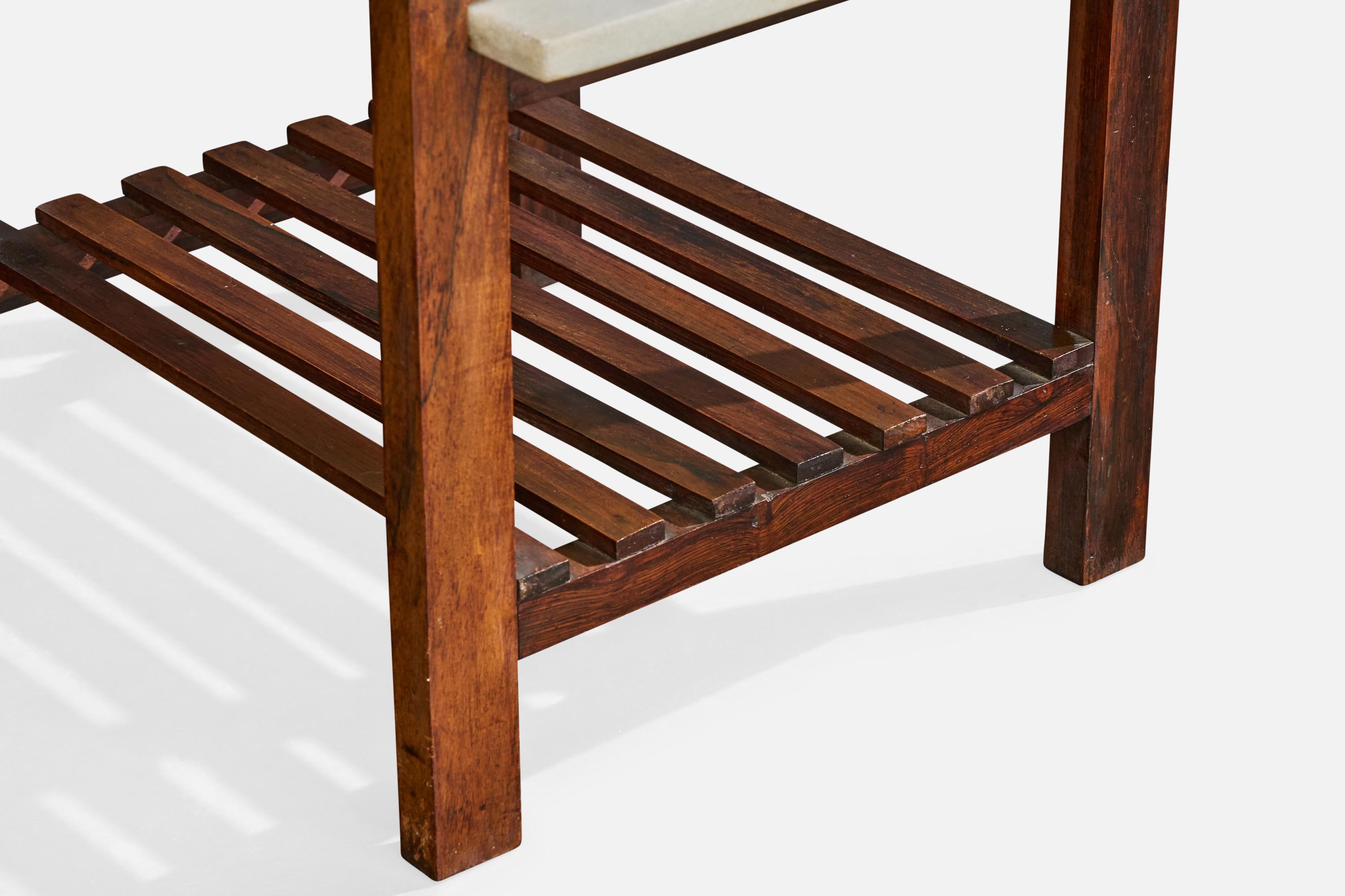 Designer brésilien, tables d'appoint, bois, marbre, Brésil, années 1960 en vente 4