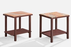 Brazilian Designer, Side Tables, Wood, Marble, Brazil, 1960s