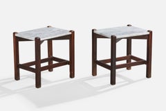 Brazilian Designer, Side Tables, Wood, Marble, Brazil, 1960s