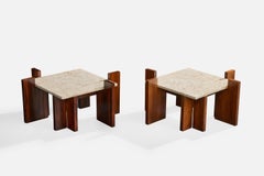Brazilian Designer, Side Tables, Wood, Marble, Brazil, 1960s