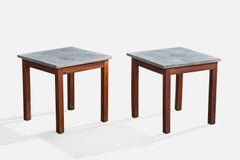 Brazilian Designer, Side Tables, Wood, Marble, Brazil, 1960s
