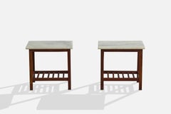Designer brésilien, tables d'appoint, bois, marbre, Brésil, années 1960