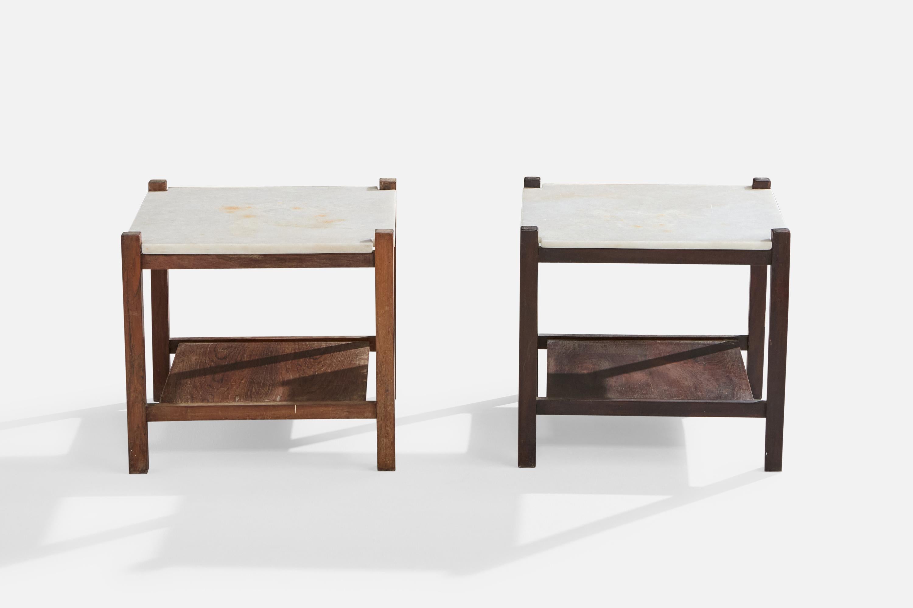 Mid-Century moderno Designer brasiliano, Tavolini, Wood, Marmo, Brasile, anni '60 in vendita