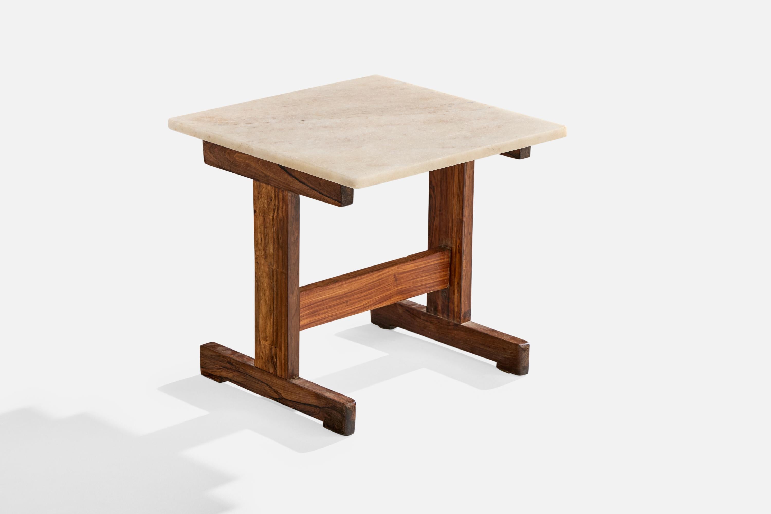 Brésilien Brazilian Designer, Side Tables, Wood, Marble, Brazil, 1960s en vente