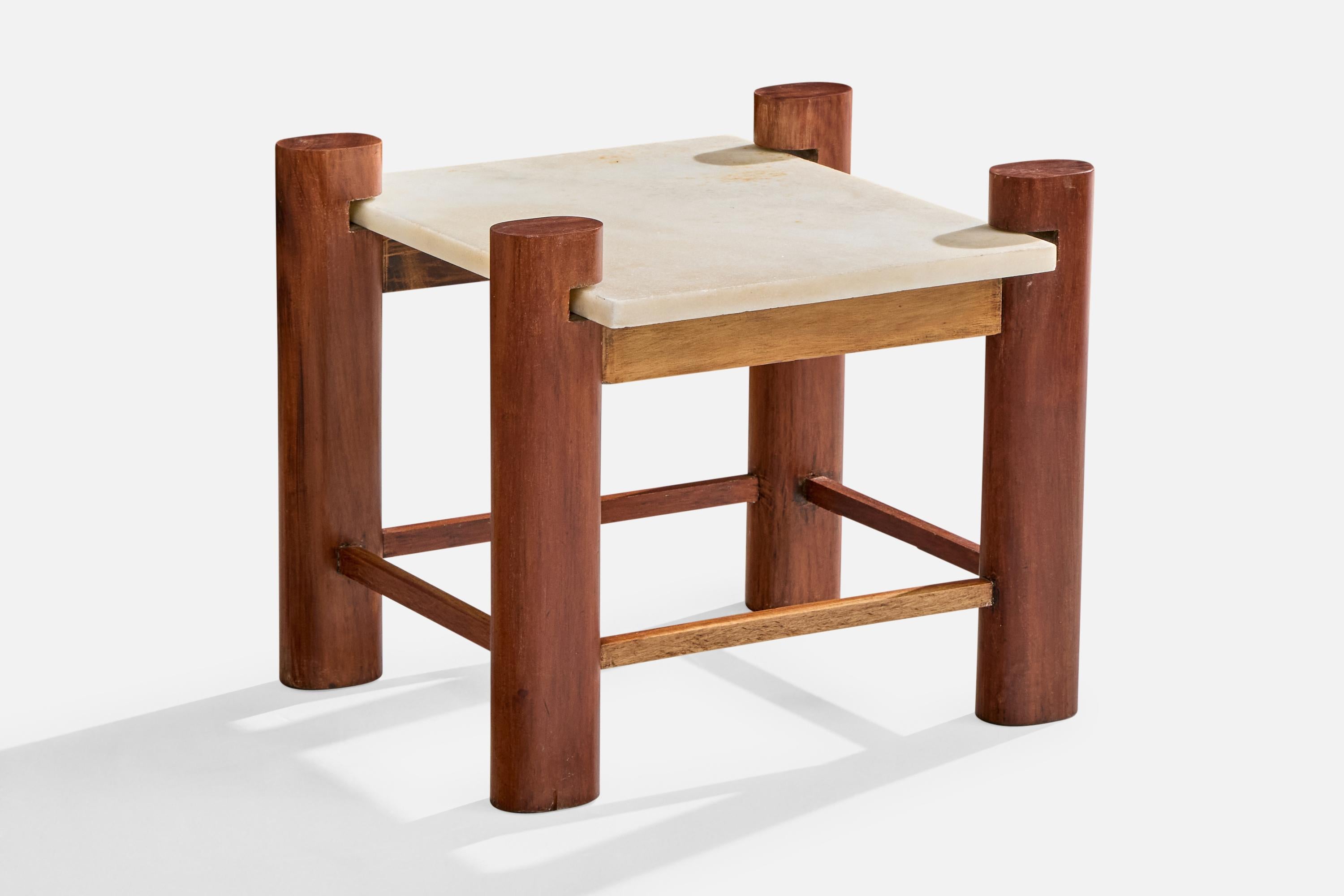 Brazilian Designer, Side Tables, Wood, Marble, Brazil, 1960s (Brasilianisch) im Angebot