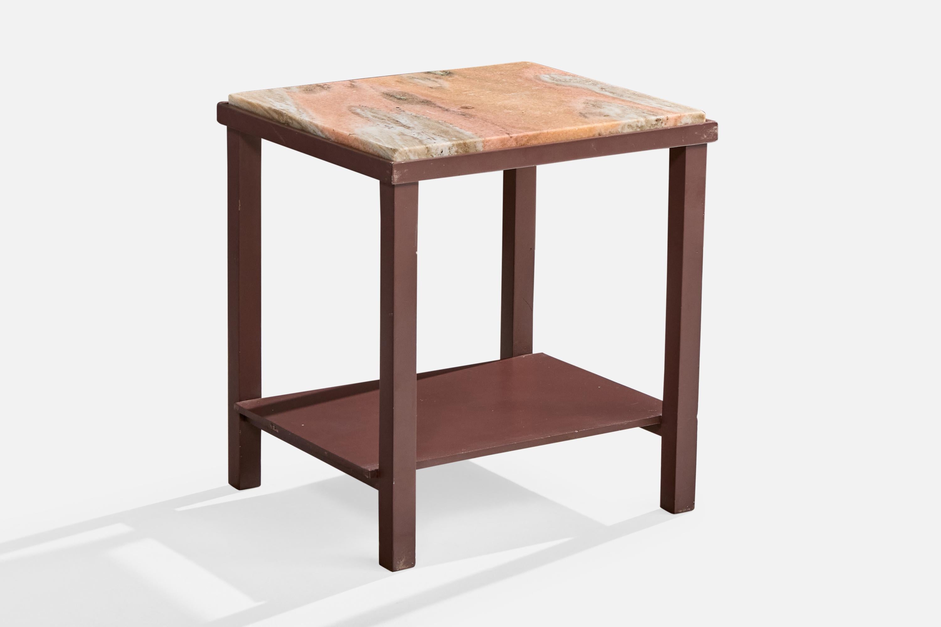 Brazilian Designer, Side Tables, Wood, Marble, Brazil, 1960s In Good Condition For Sale In High Point, NC