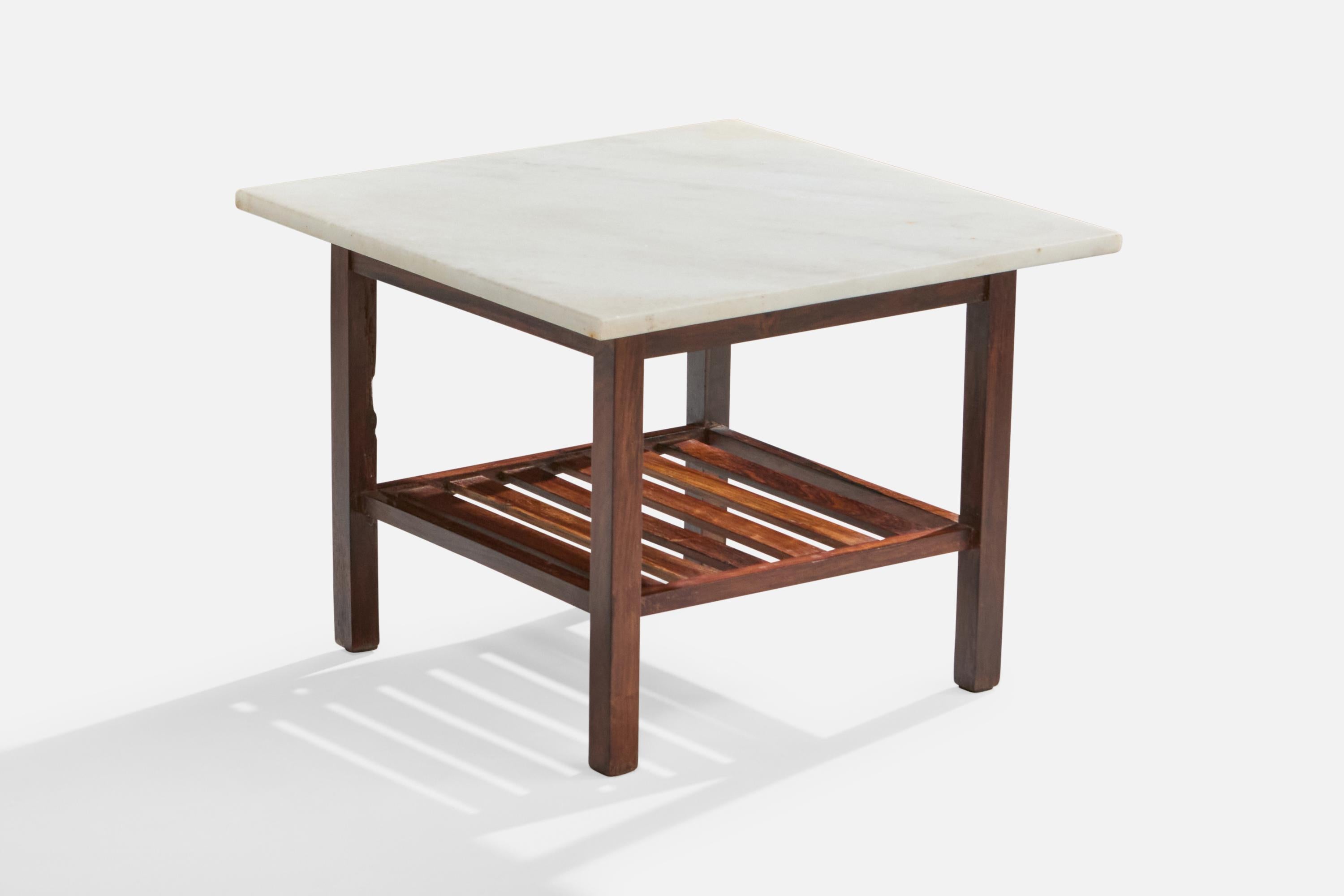Brésilien Designer brésilien, tables d'appoint, bois, marbre, Brésil, années 1960 en vente