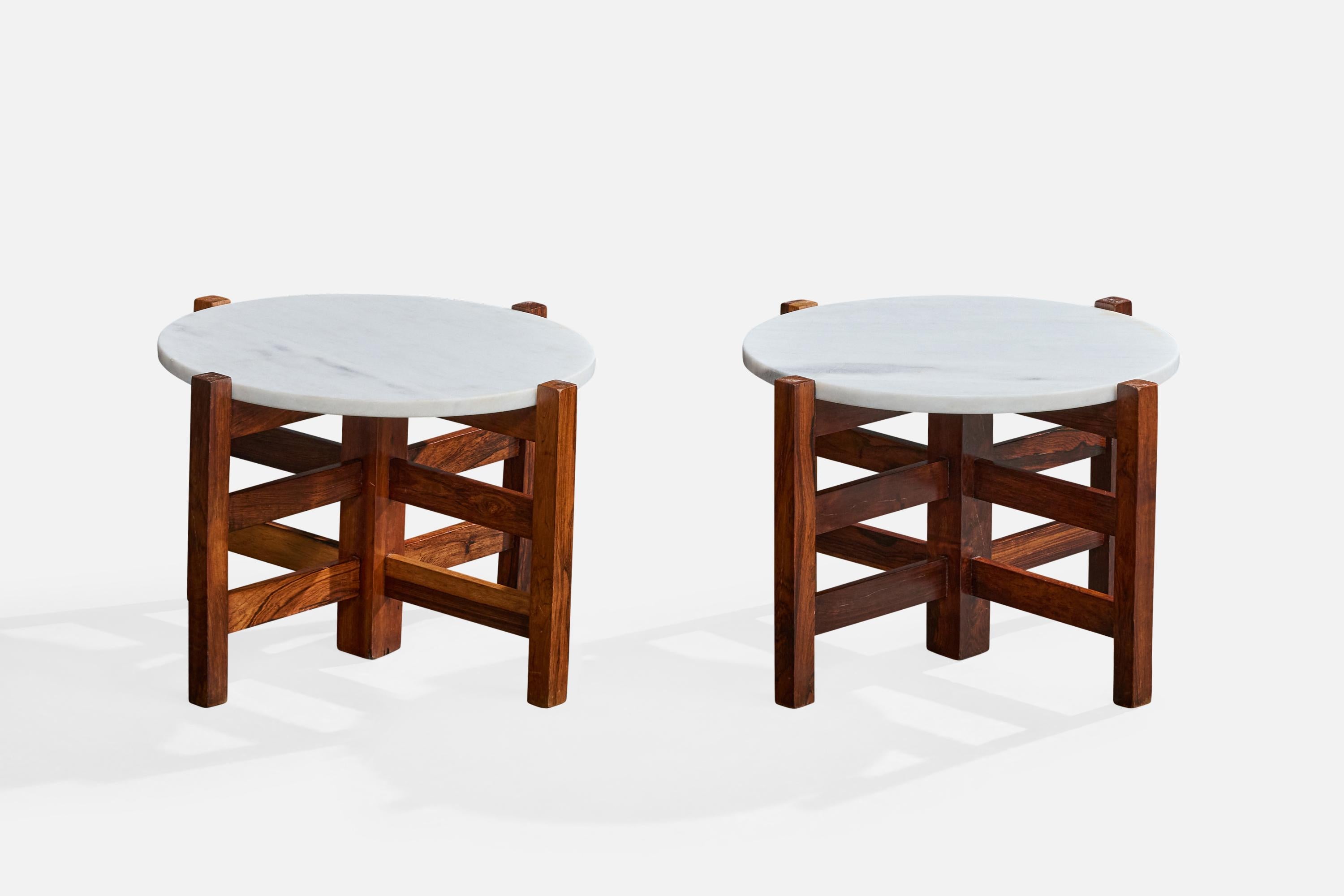 Brazilian Designer, Side Tables, Wood, Marble, Brazil, 1960s In Good Condition For Sale In High Point, NC