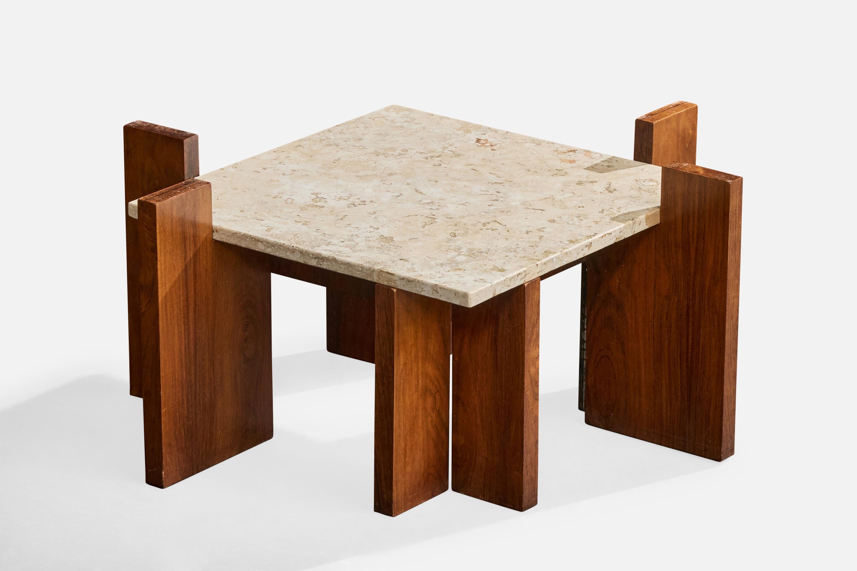 Brazilian Designer, Side Tables, Wood, Marble, Brazil, 1960s In Good Condition For Sale In High Point, NC