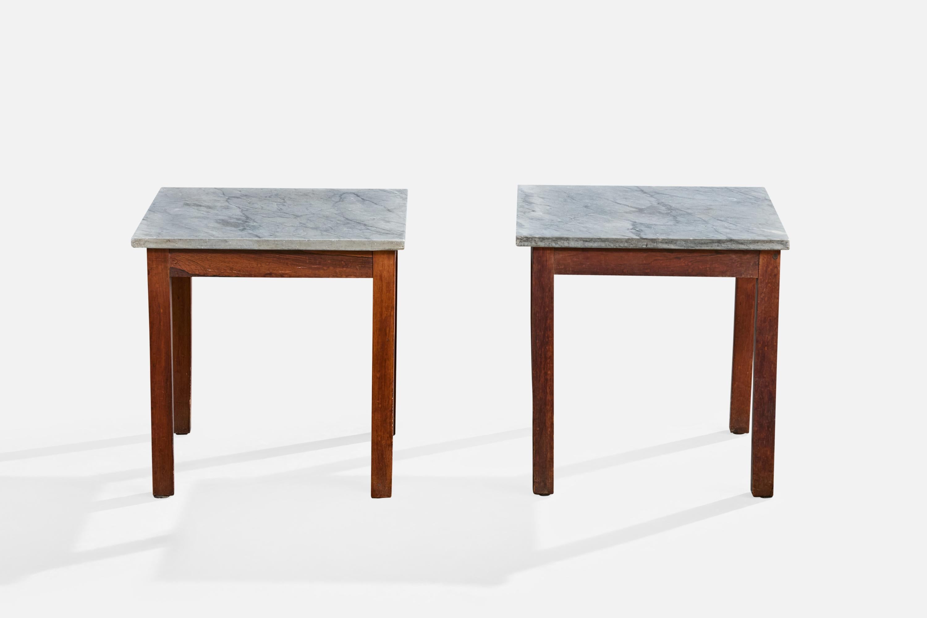Brazilian Designer, Side Tables, Wood, Marble, Brazil, 1960s In Good Condition For Sale In High Point, NC