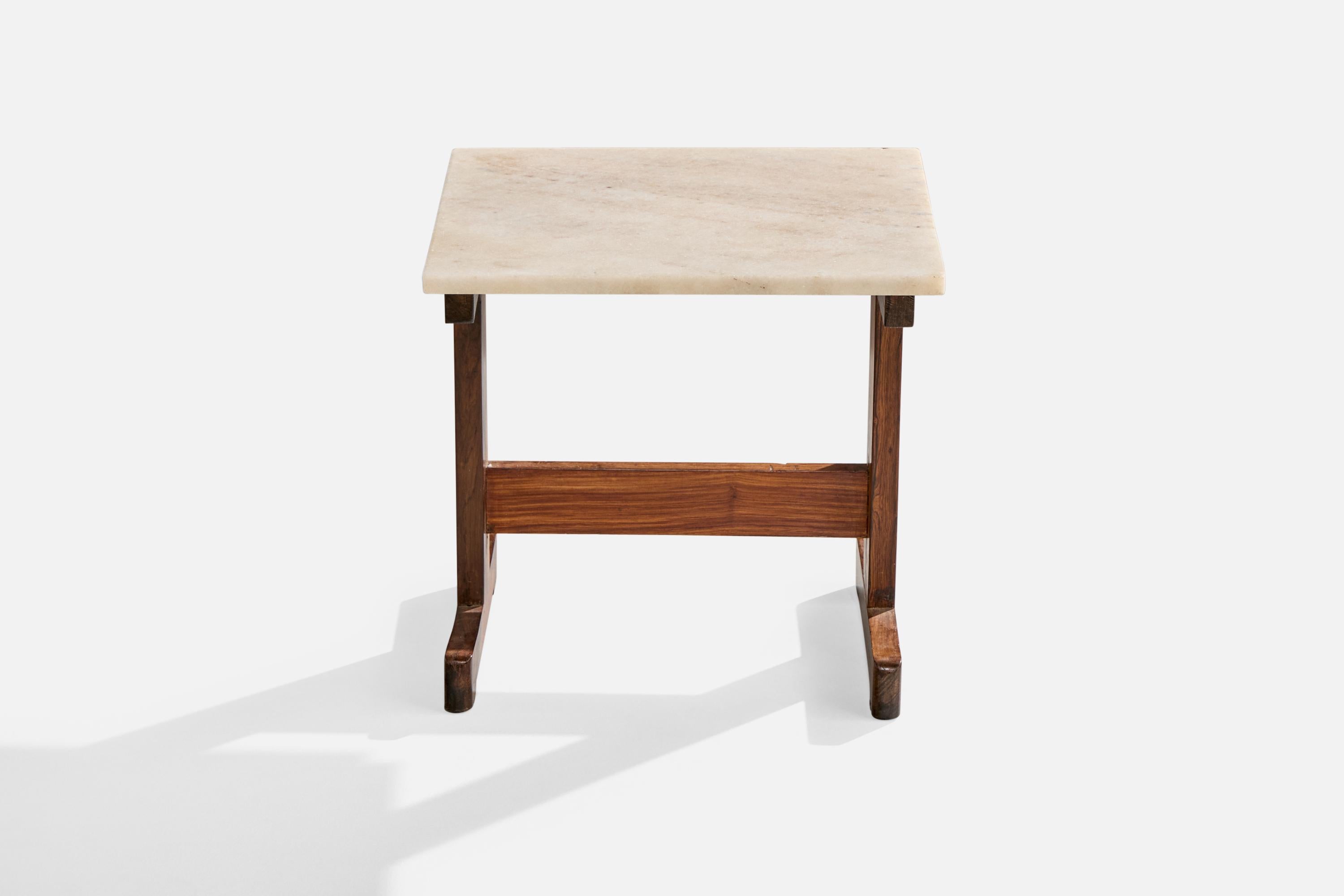 Brazilian Designer, Side Tables, Wood, Marble, Brazil, 1960s Bon état - En vente à High Point, NC